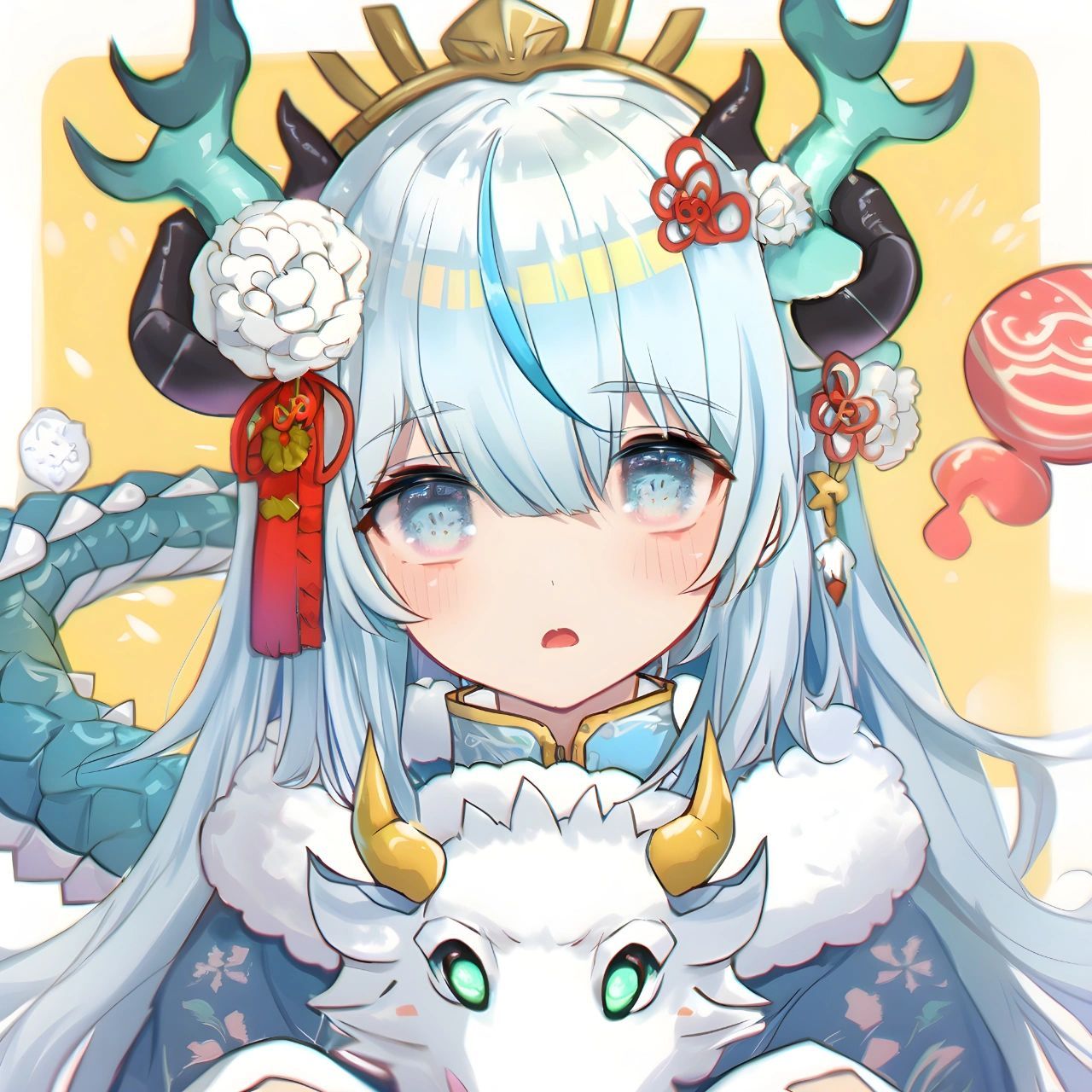 nijijourney|ai头像vol.23 生肖可爱头像-龙 水蓝色头发的龙娘