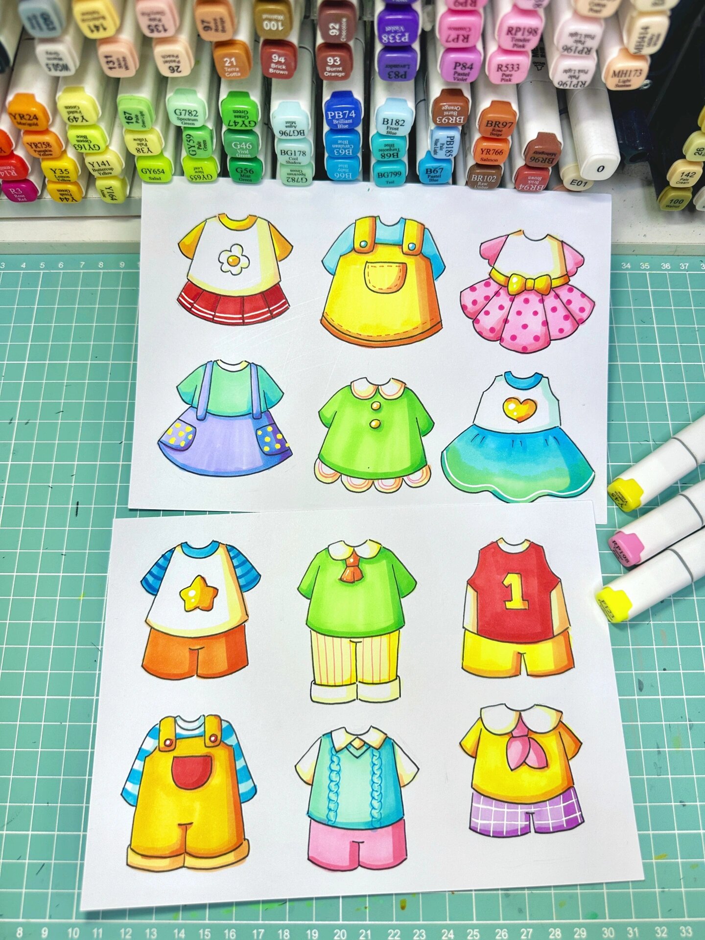 儿童画万能服饰造型 宝贝们最爱的服装小素材来啦j简单好画配色鲜艳