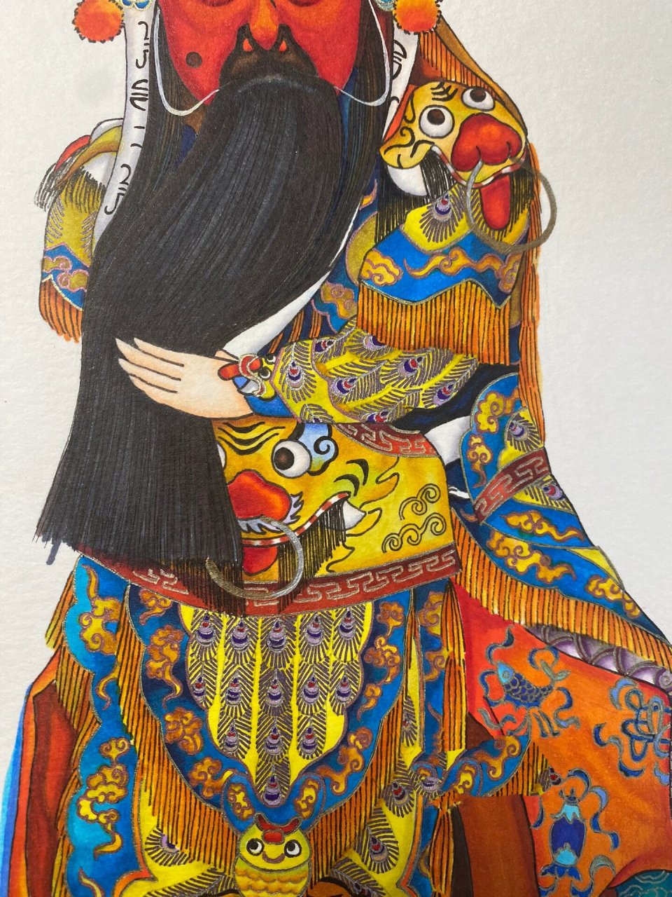 手绘卡通京剧|《古城会》关羽 初次尝试,红生关二爷还是需要更有某种