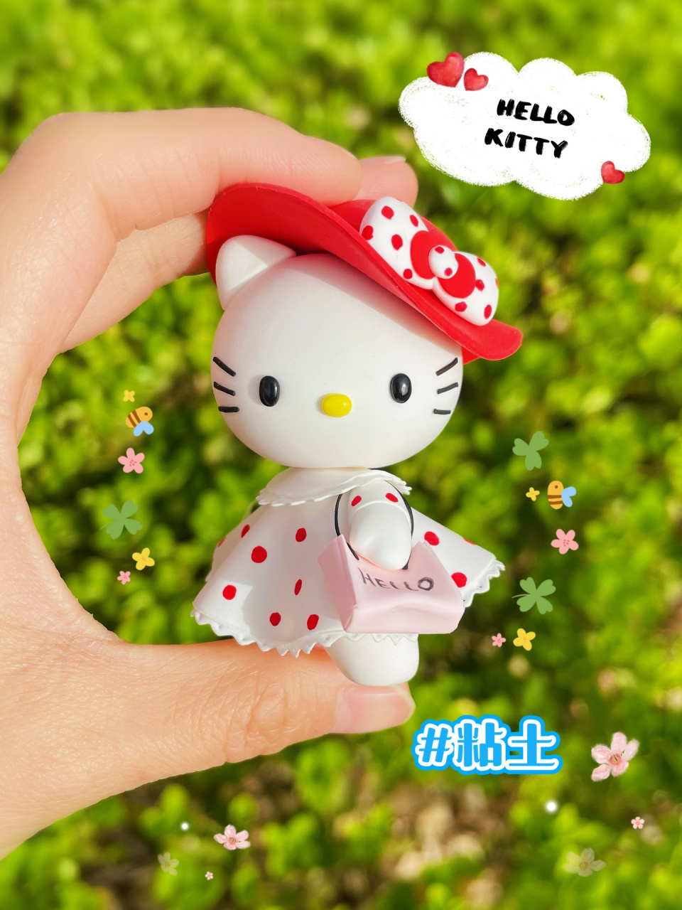 超轻粘土|hello kitty 购物中的hello kitty,收获满满,戴着时尚的遮阳