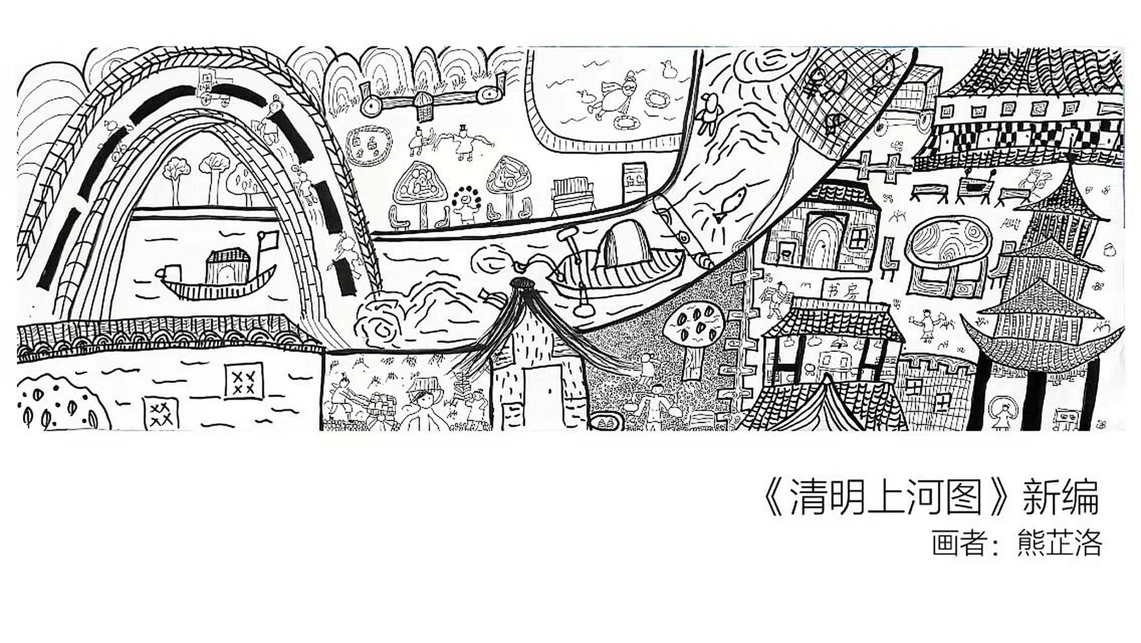 少儿美术|清明上河图 孩子作品~ 作品借鉴并创作