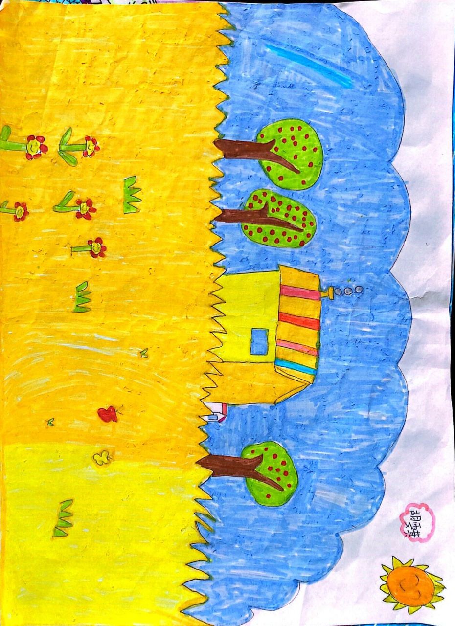 家乡的秋天 二年级儿童主题绘画 每次孩子们把作业交上来 都感觉是一