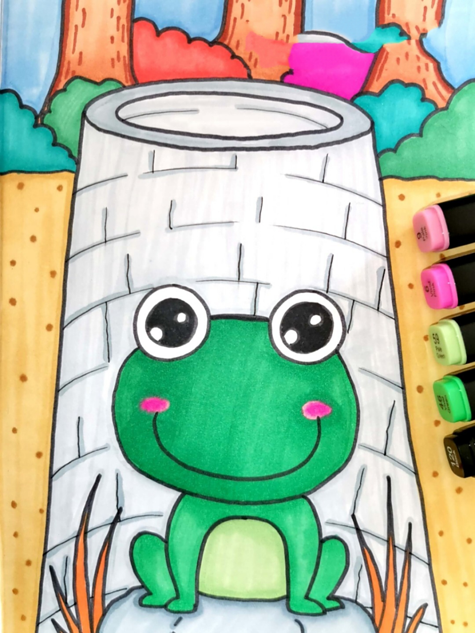 坐井观天 创意儿童画 简笔画 线描