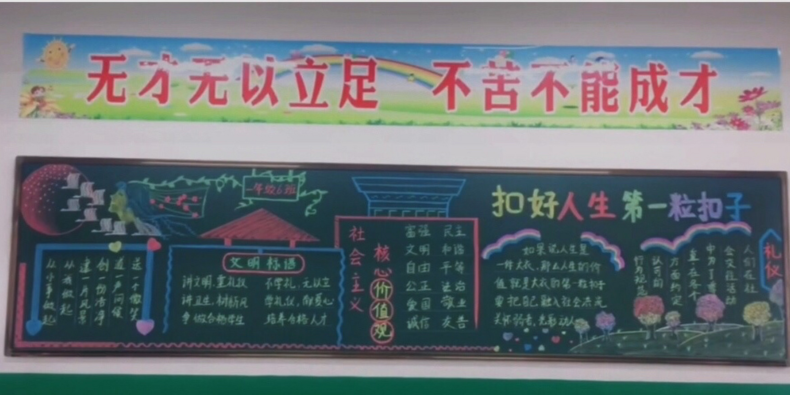 "扣好人生的第一粒扣子"黑板报 这是上学期学校要求办的扣好人生的第