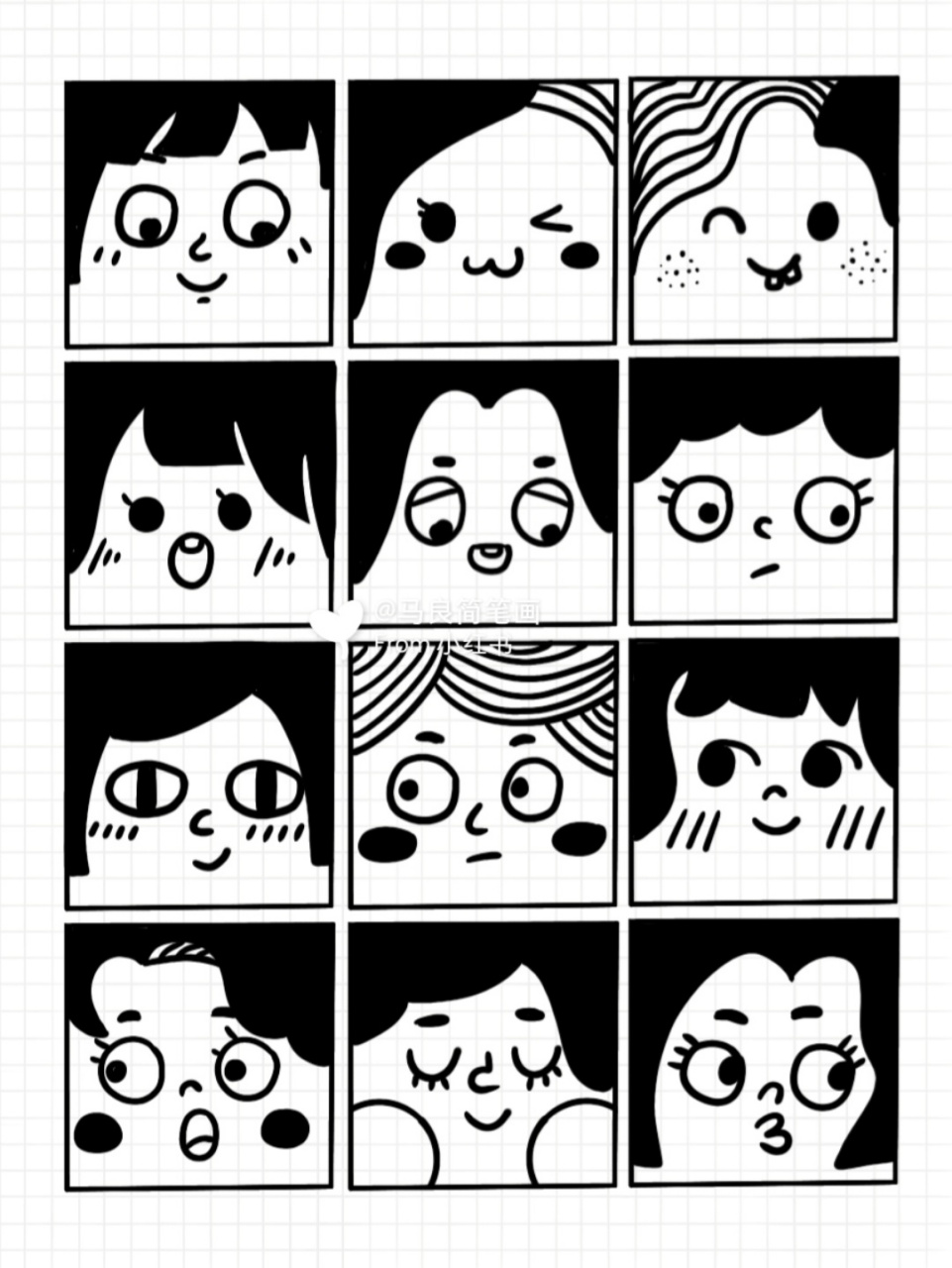 简笔画|人物小头像简单手绘方脸儿童画黑白 零基础绘画|简笔画教程