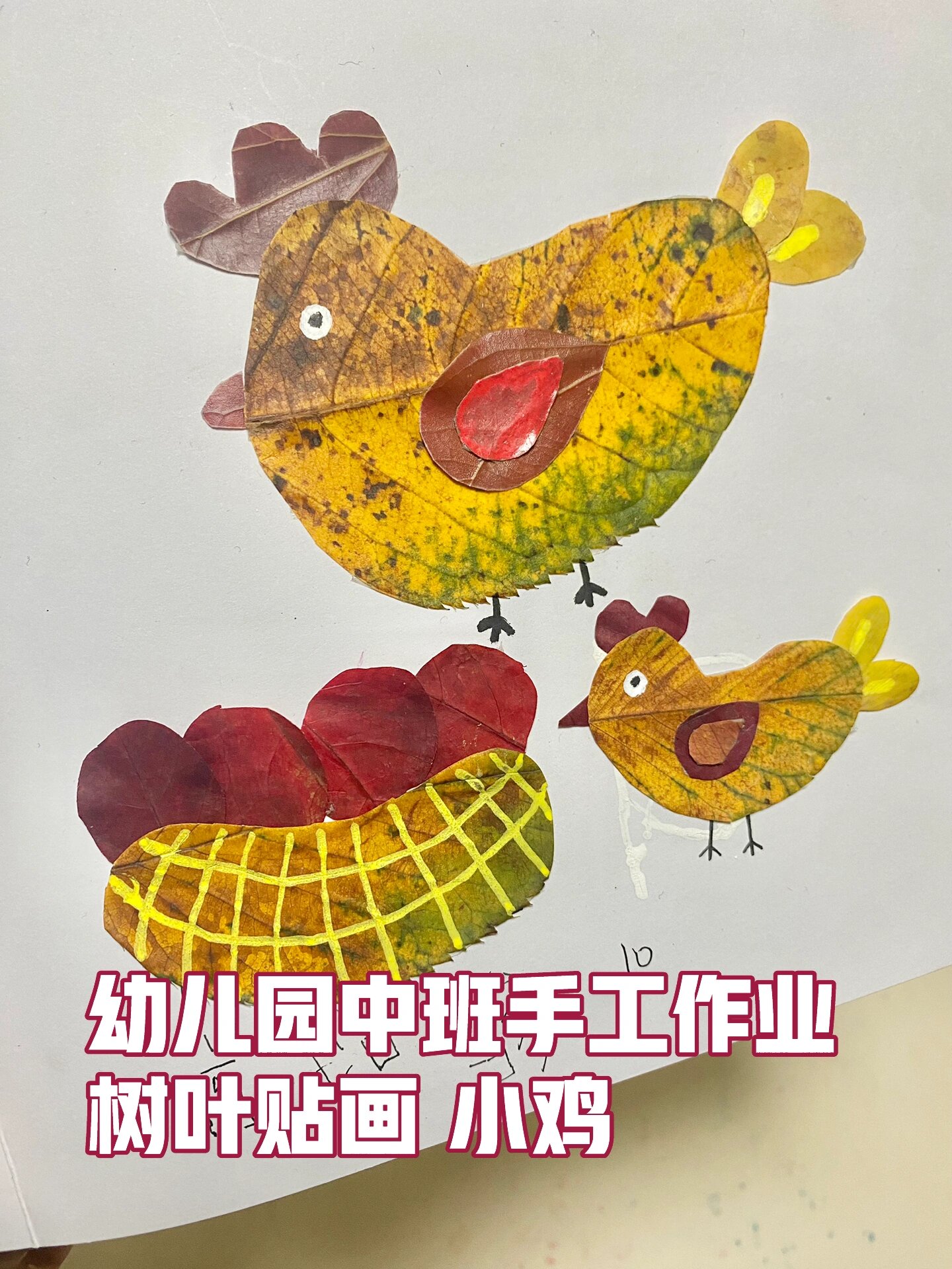 树叶贴画小鸡图片