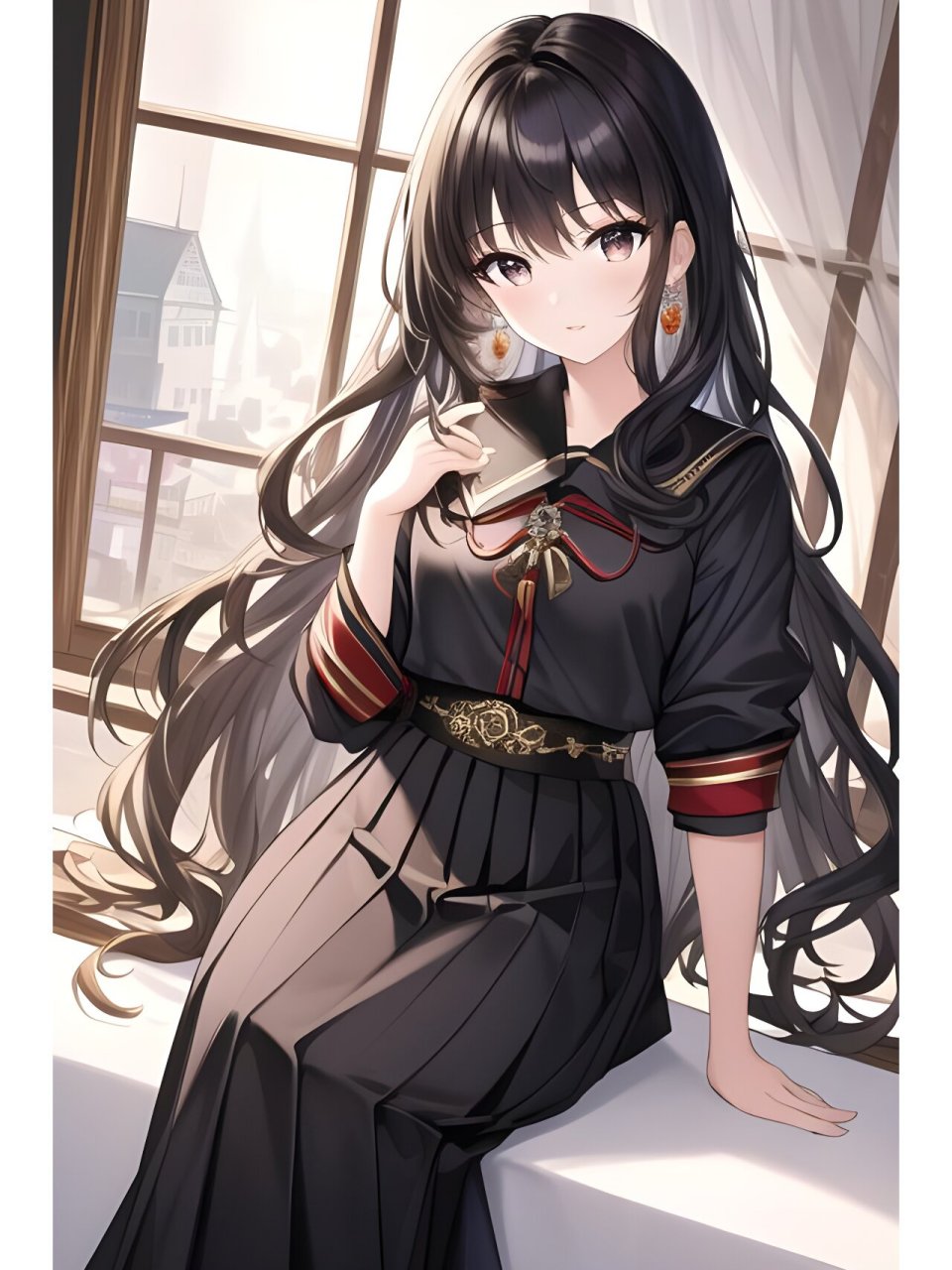 日式长发裙装女孩,动漫二次元绘画人物