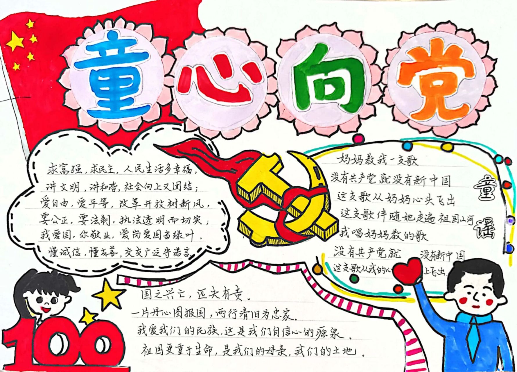 《童心向党》手抄报 同事崽崽的幼儿园布置了画手抄报,于是……找我