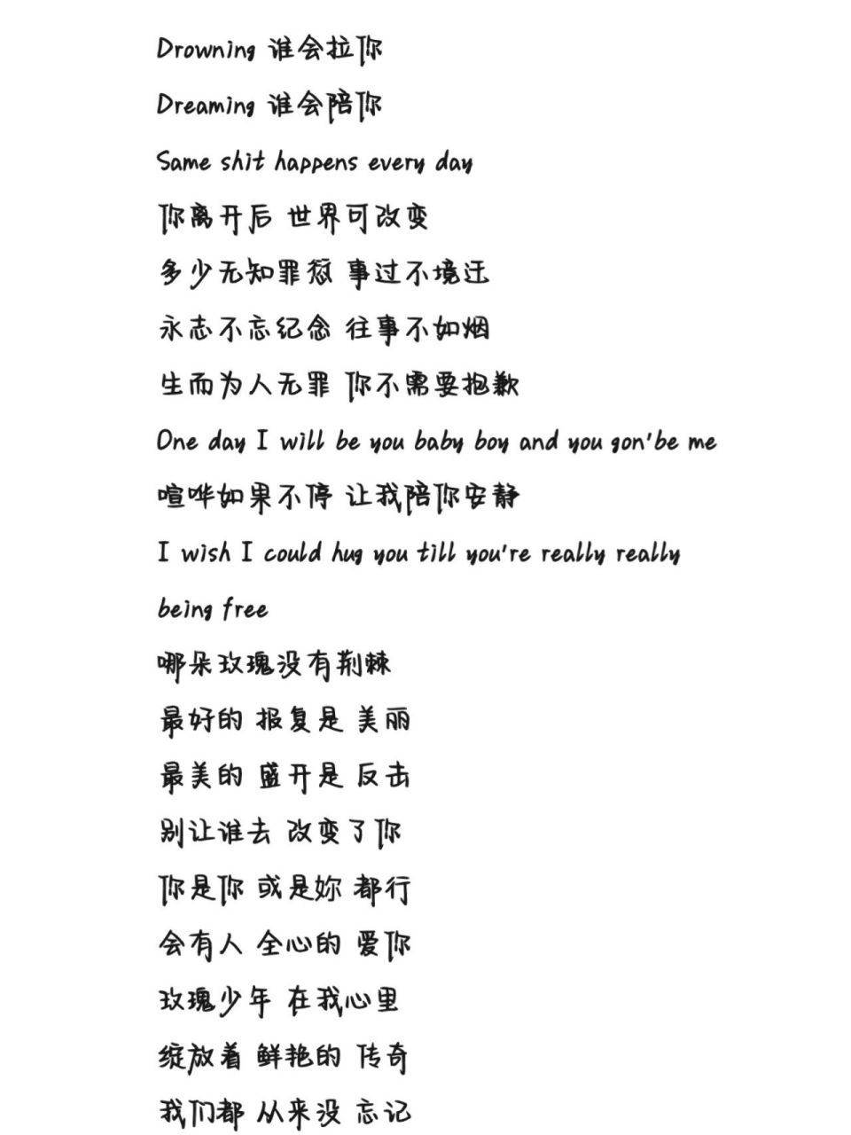 《玫瑰少年》歌词 字体为手机字体,欢迎投稿