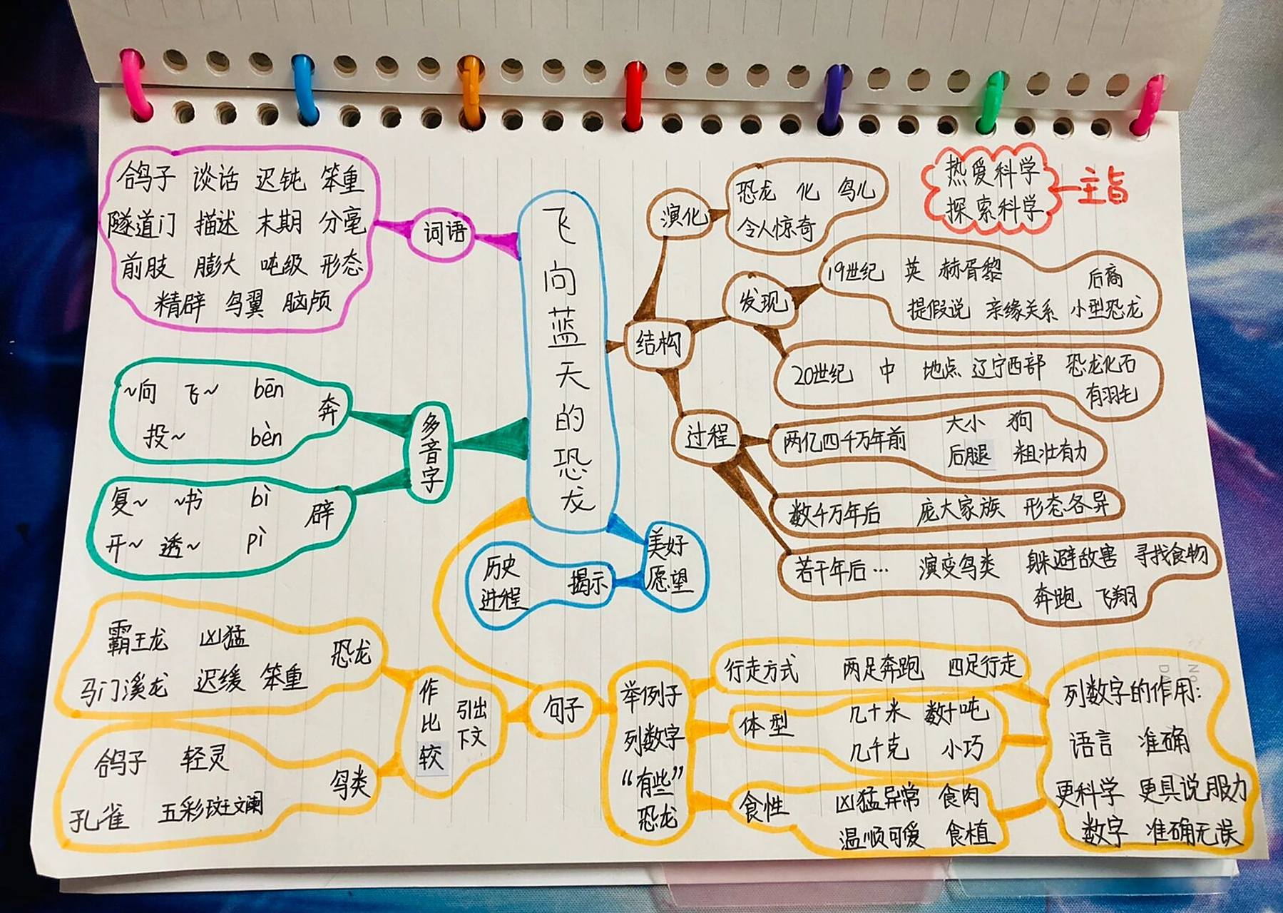 四下语文 第六课 飞向蓝天的恐龙 思维导图 人教版 四级语文(下册)第