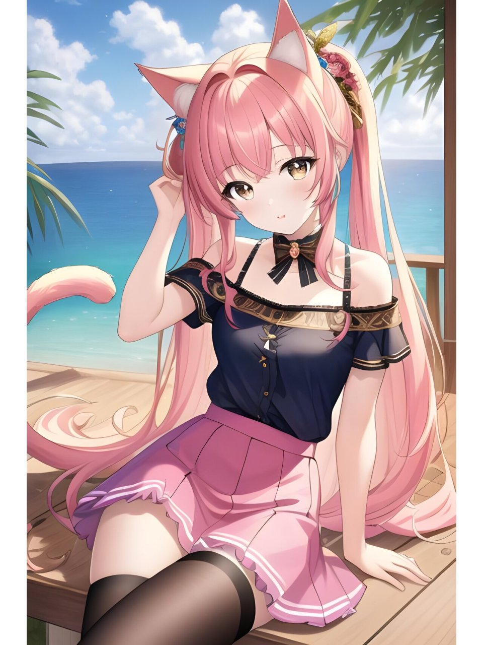 甜美可爱精灵耳猫尾女孩,动漫二次元绘画