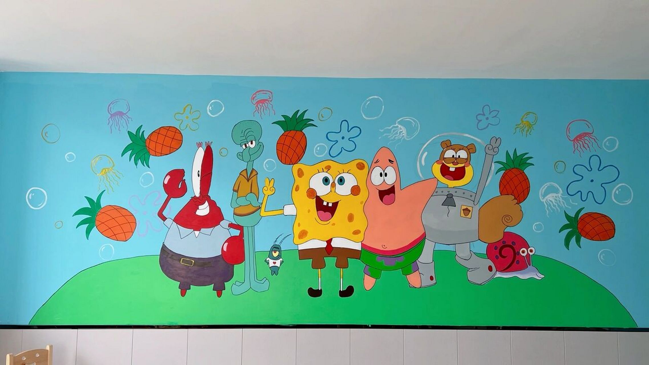 画室墙绘 创意墙绘海绵宝宝墙绘   墙绘终于完成啦!