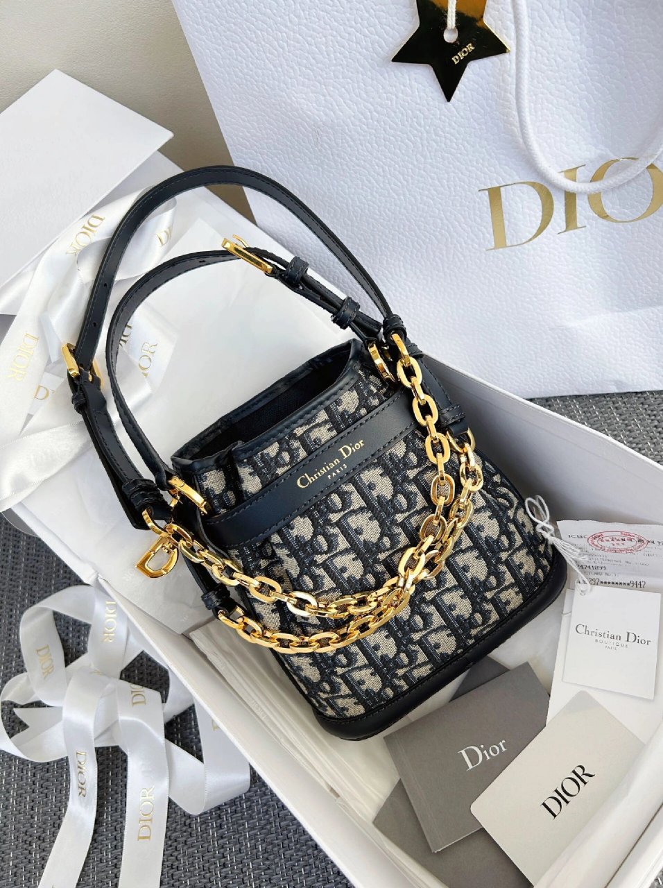 全新7815  dior 迪奥 cest小号 老花水桶包 23年新款~配件齐全