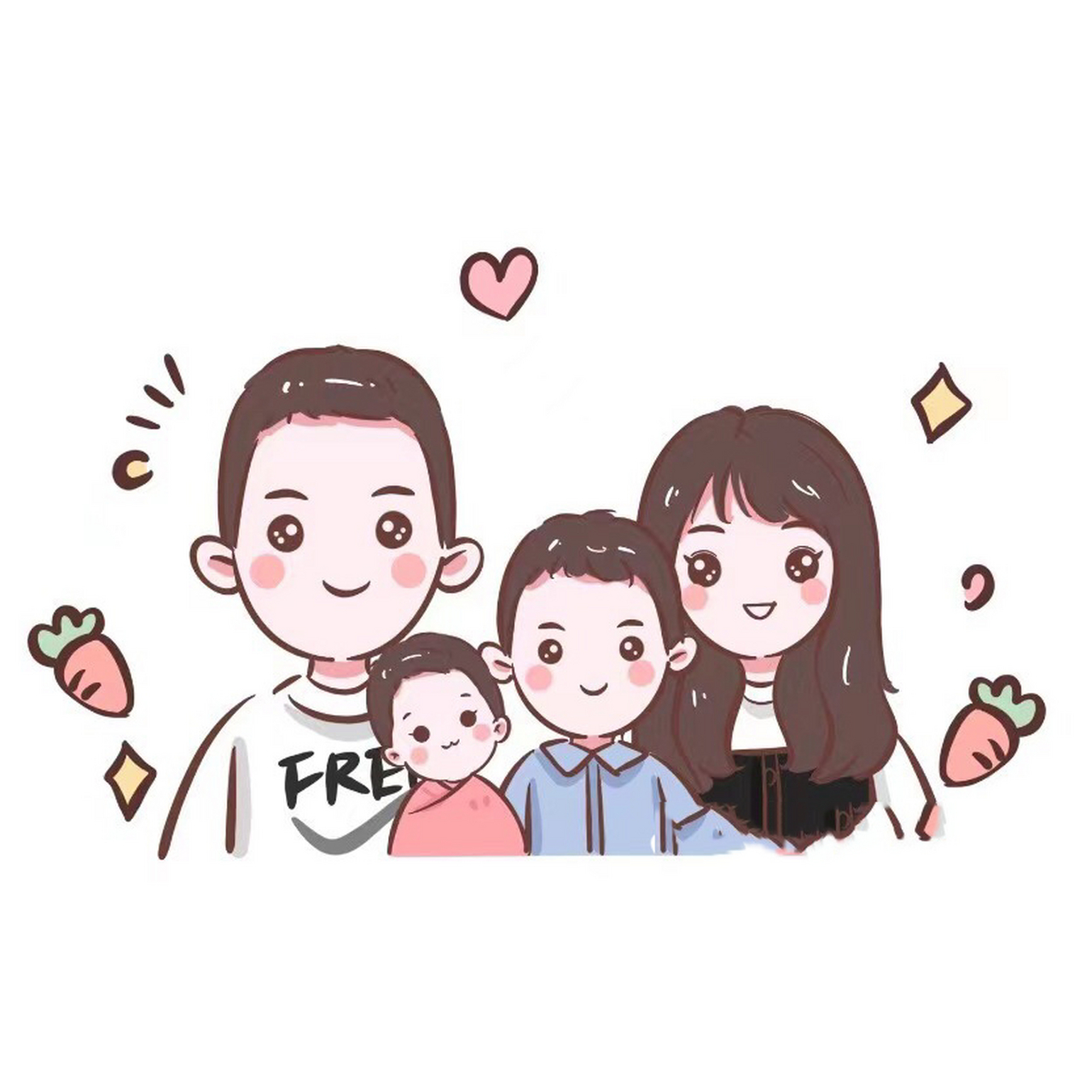 全家福手绘头像,超可爱,幸福的一家三口 温馨又幸福美满的一家人98