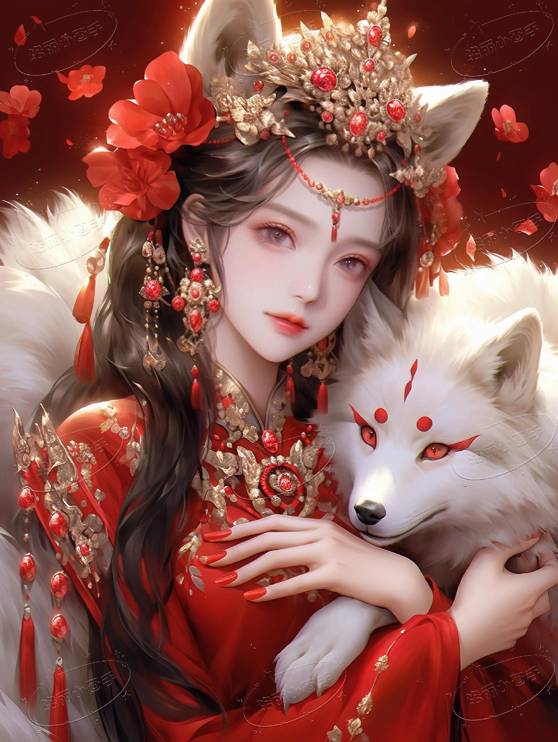 古风头像·红色系九尾白狐|高级又好看