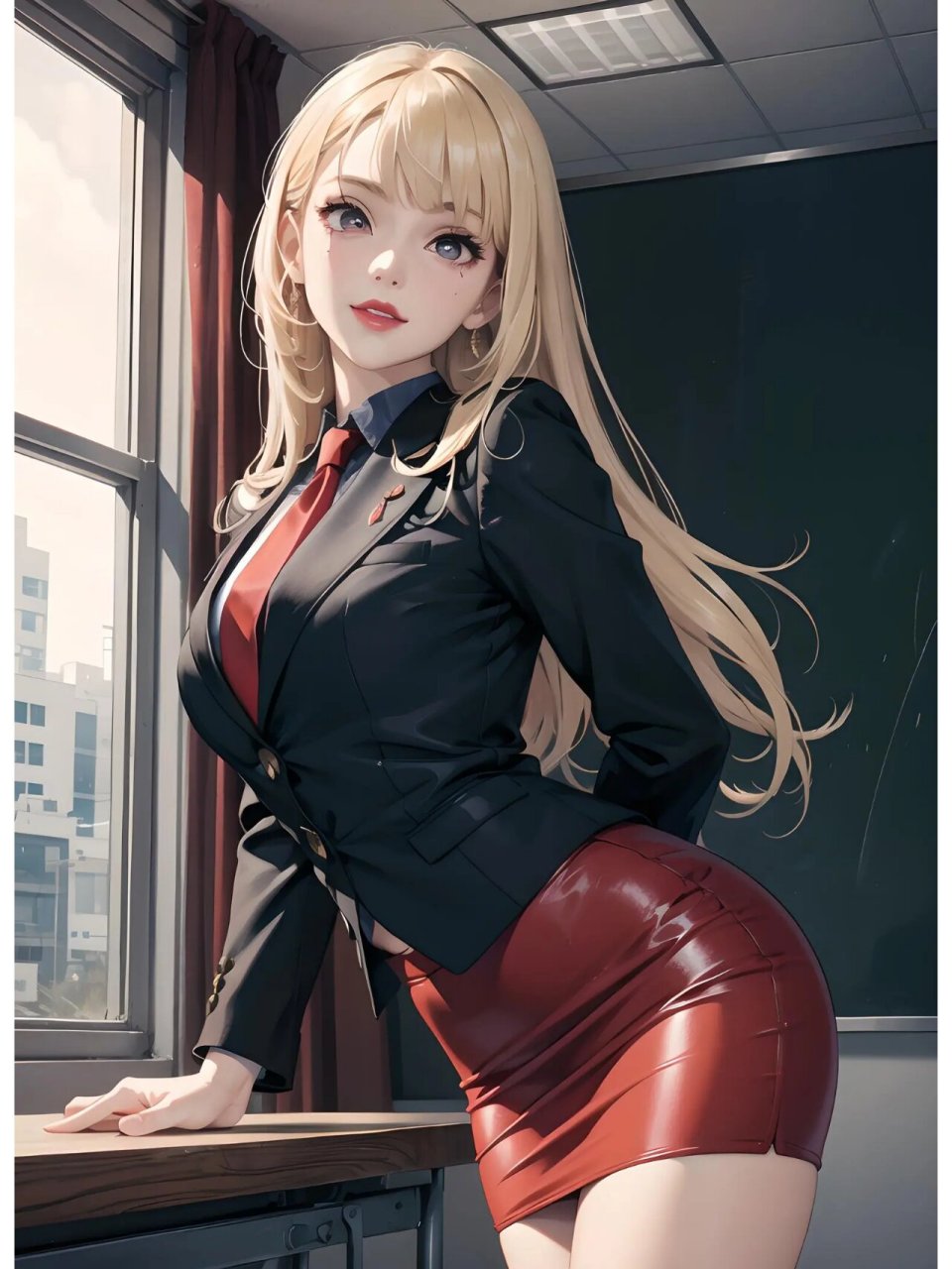二次元壁纸:动漫风西装职场御姐 这是一位二次元职场上的金发美女,她
