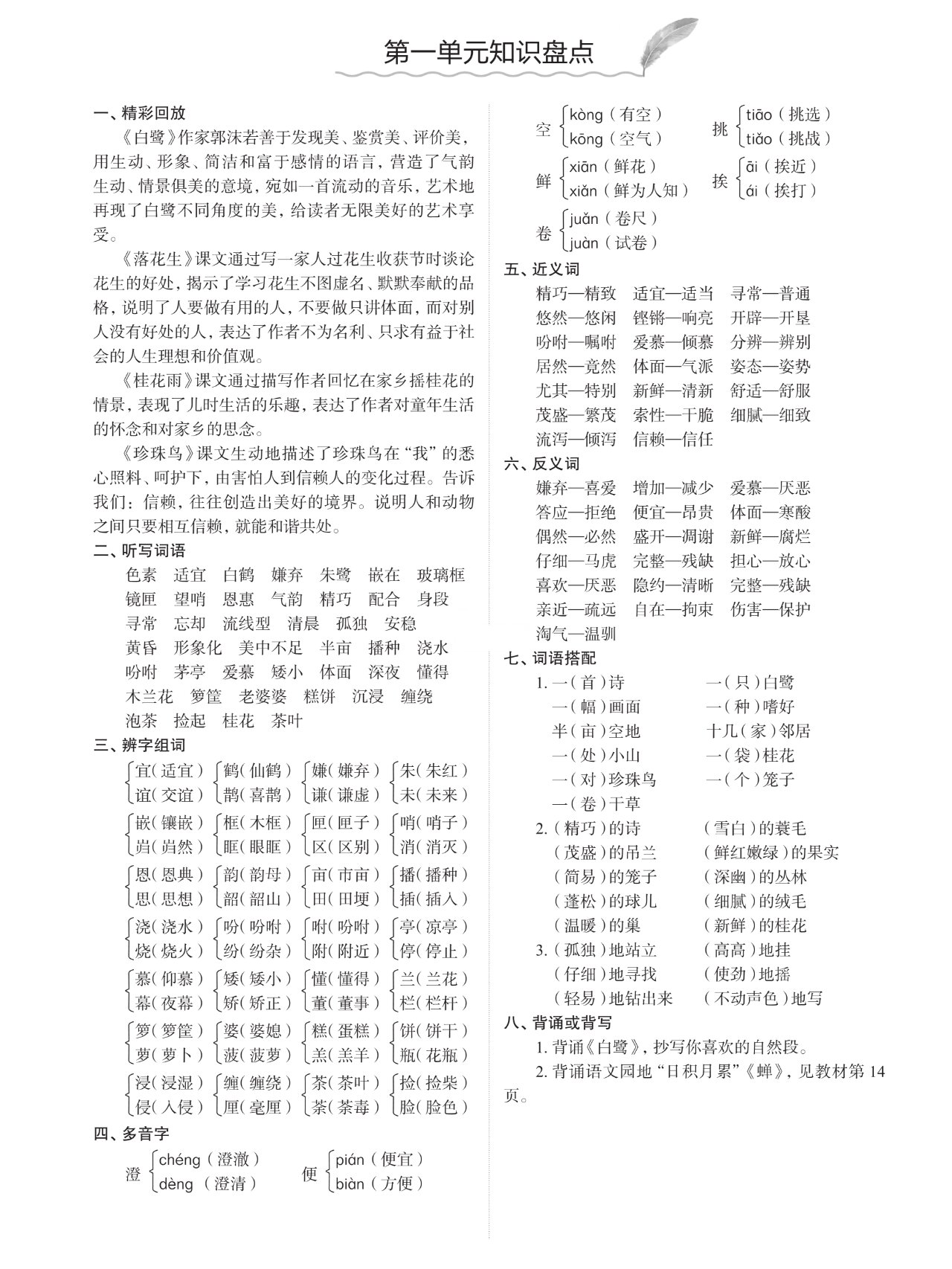 精彩回放,听写词语,辨字组词,多音字,近义词,反义词,词语搭配02