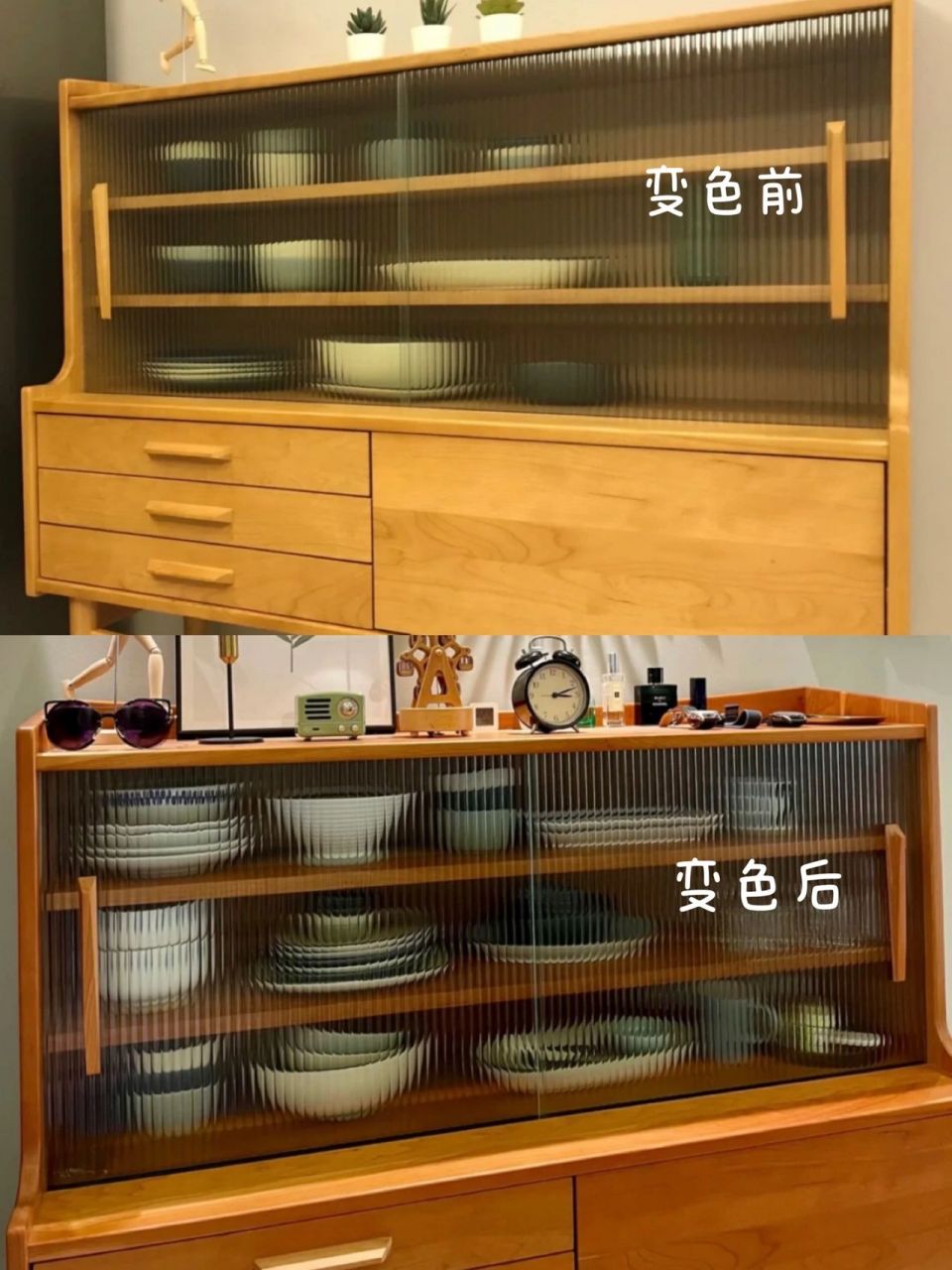 樱桃木变色前后90对比 · 樱桃木有一大特点,有感光性,随着时间的