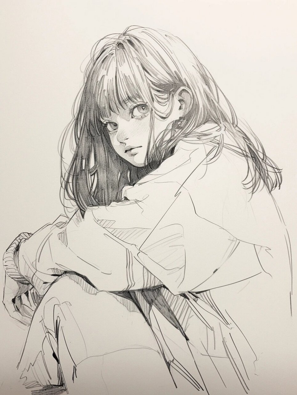 素描少女主角图片