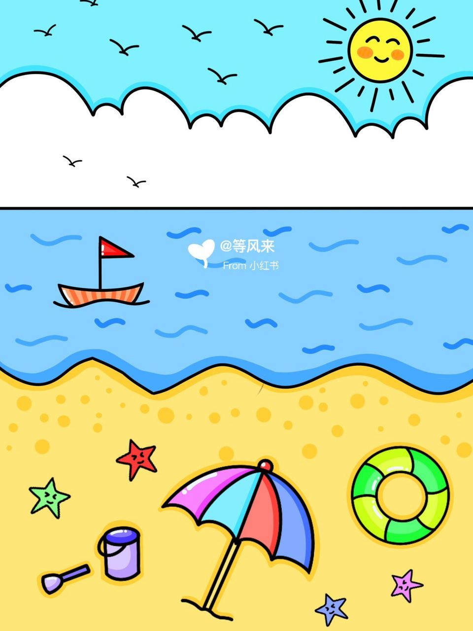夏天主题画沙滩9215创意画儿童画 简笔画 
