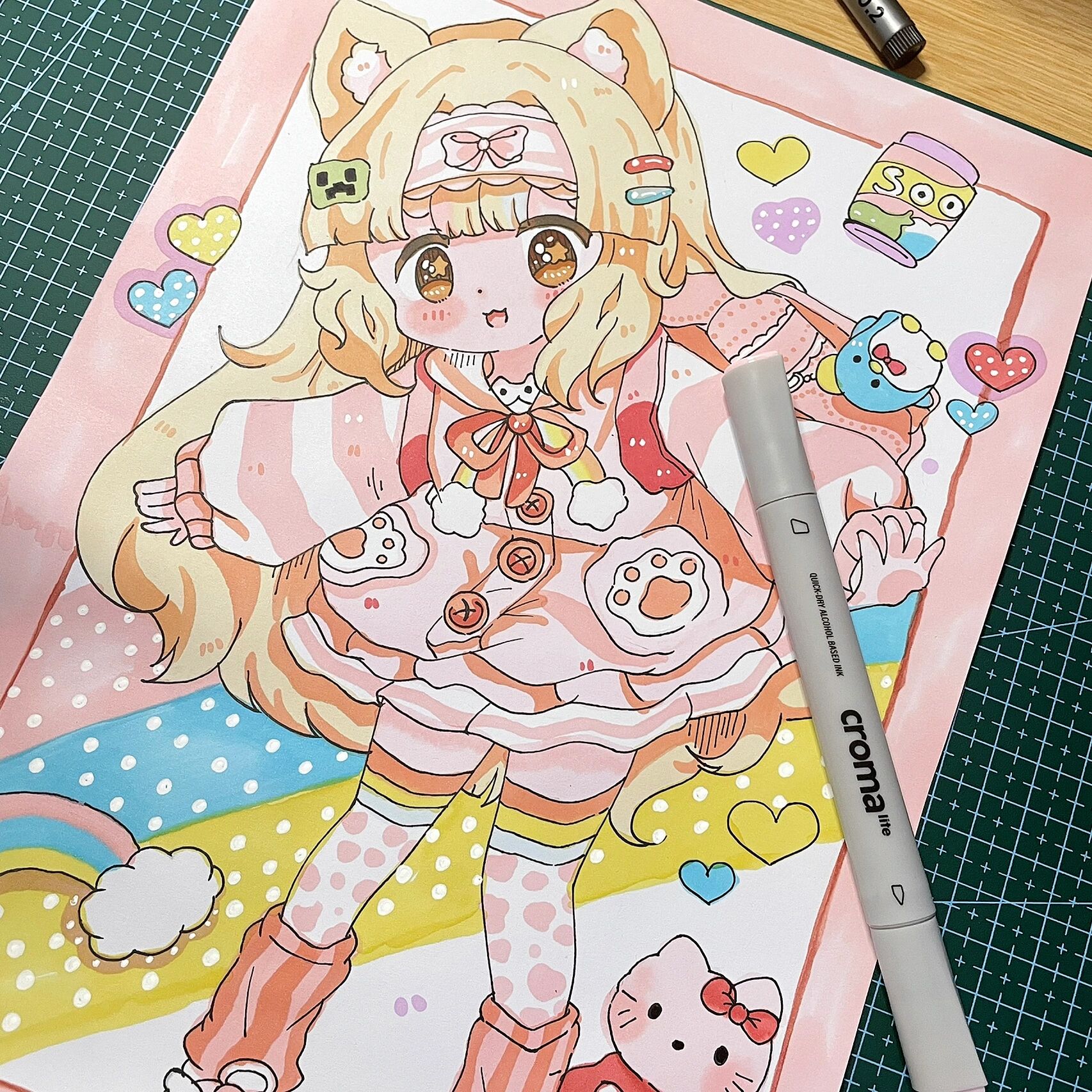 马克笔动漫手绘|夏日少女|含过程线稿