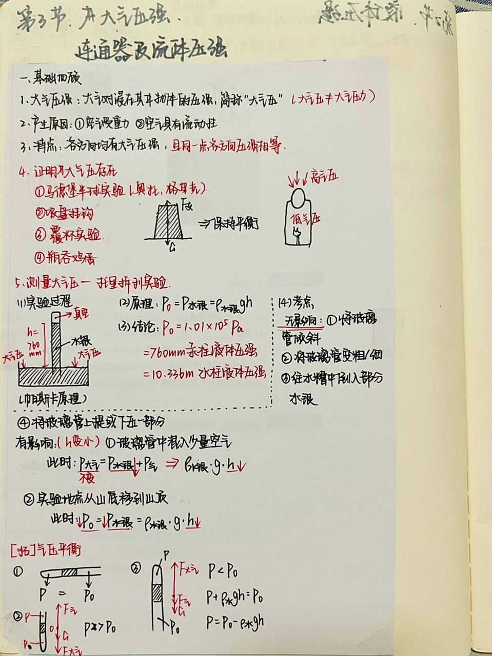 八年级物理笔记(大气压-浮力) 大气压强之前没有记笔记