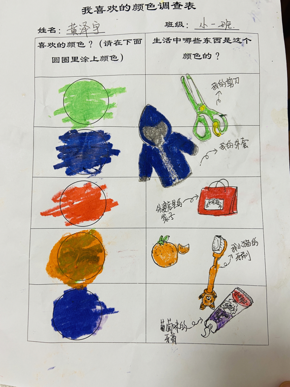 幼儿园活动调查表纸《我喜欢的颜色》 弟弟也进入幼儿园生活了.