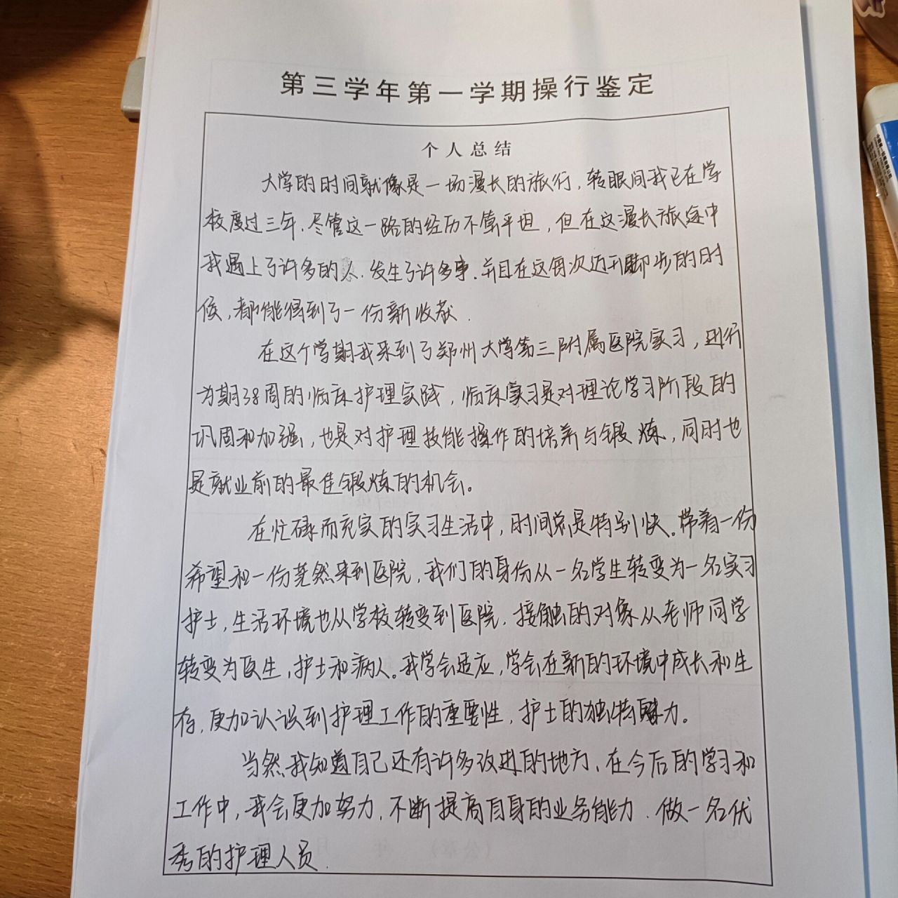 大学生学年鉴定表图片