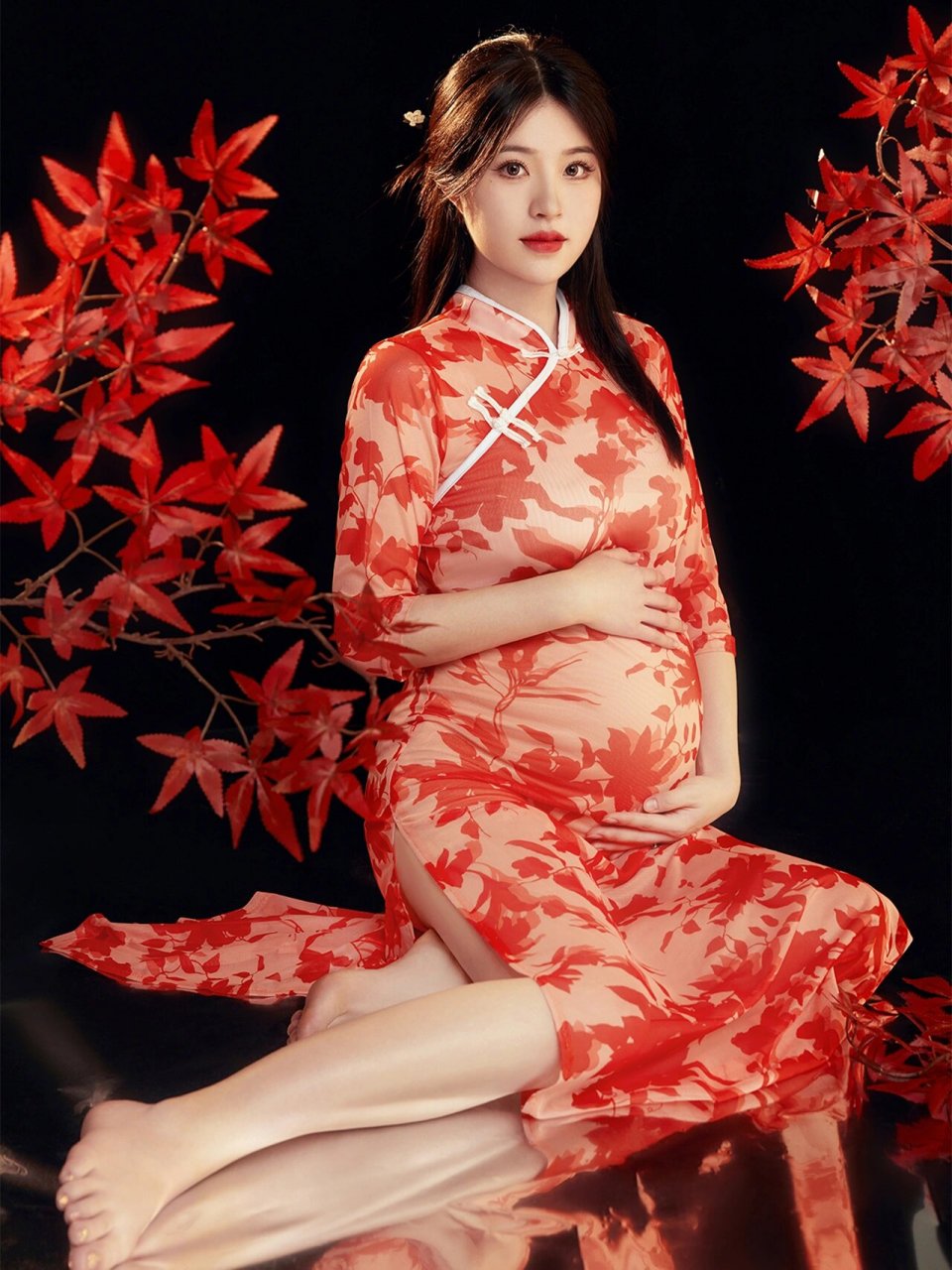 孕妇旗袍九个月图片
