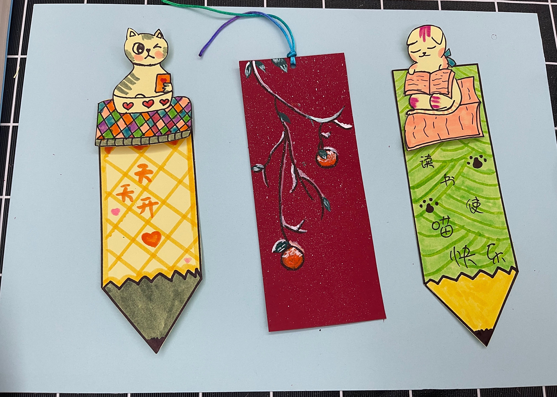 幼儿园作业|自制书签92 做了两种 一种是看着其他宝宝的 小猫猫系列