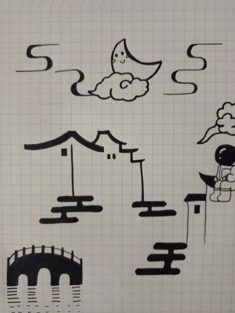 简笔画打卡第277天江南水乡 江南水乡,有没有你家乡的影子. 临摹的