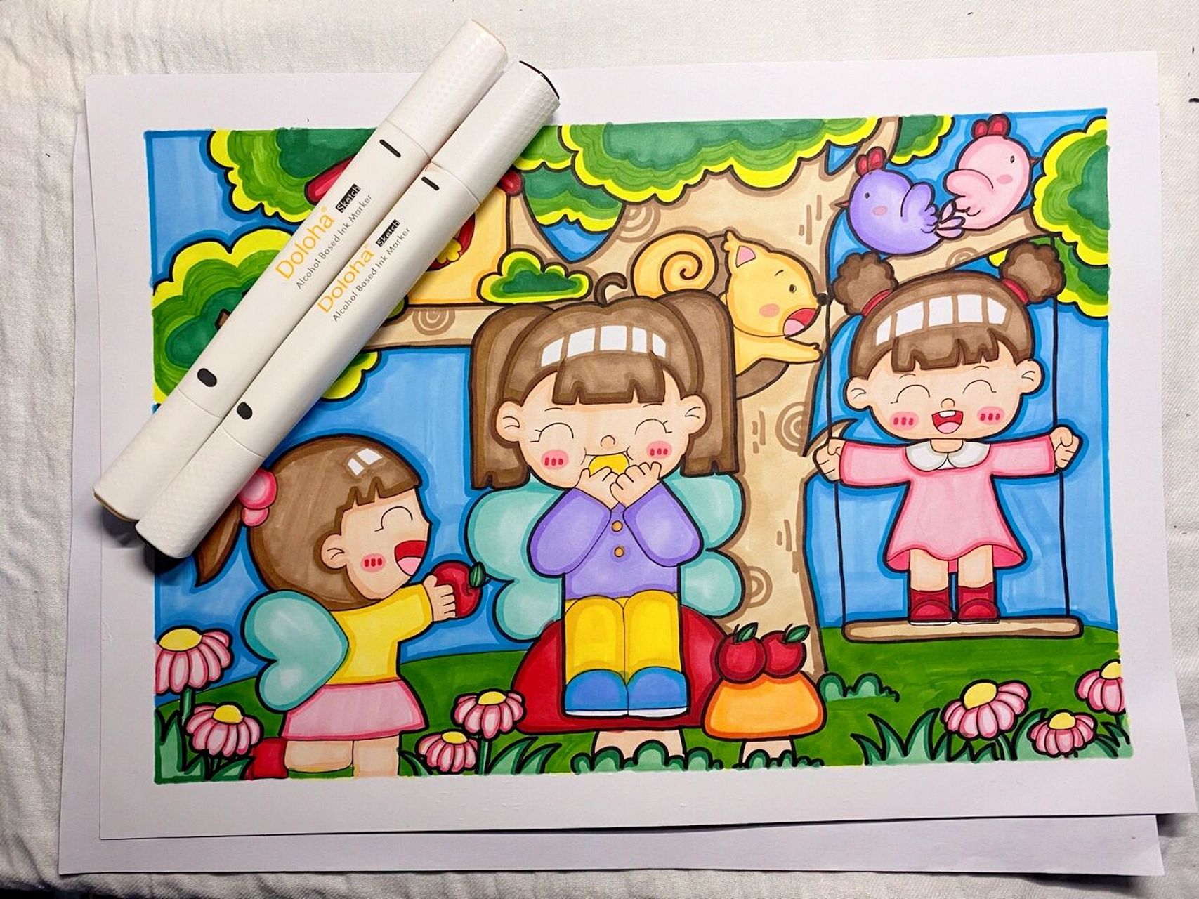 00儿童画/《好朋友》《快乐玩耍》 原创9799 (老师的线稿我涂了