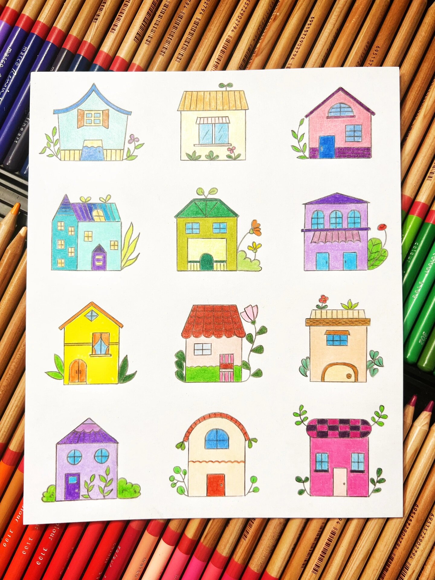 简单可爱小房子(彩铅画.手绘临摹@趣评官的动态