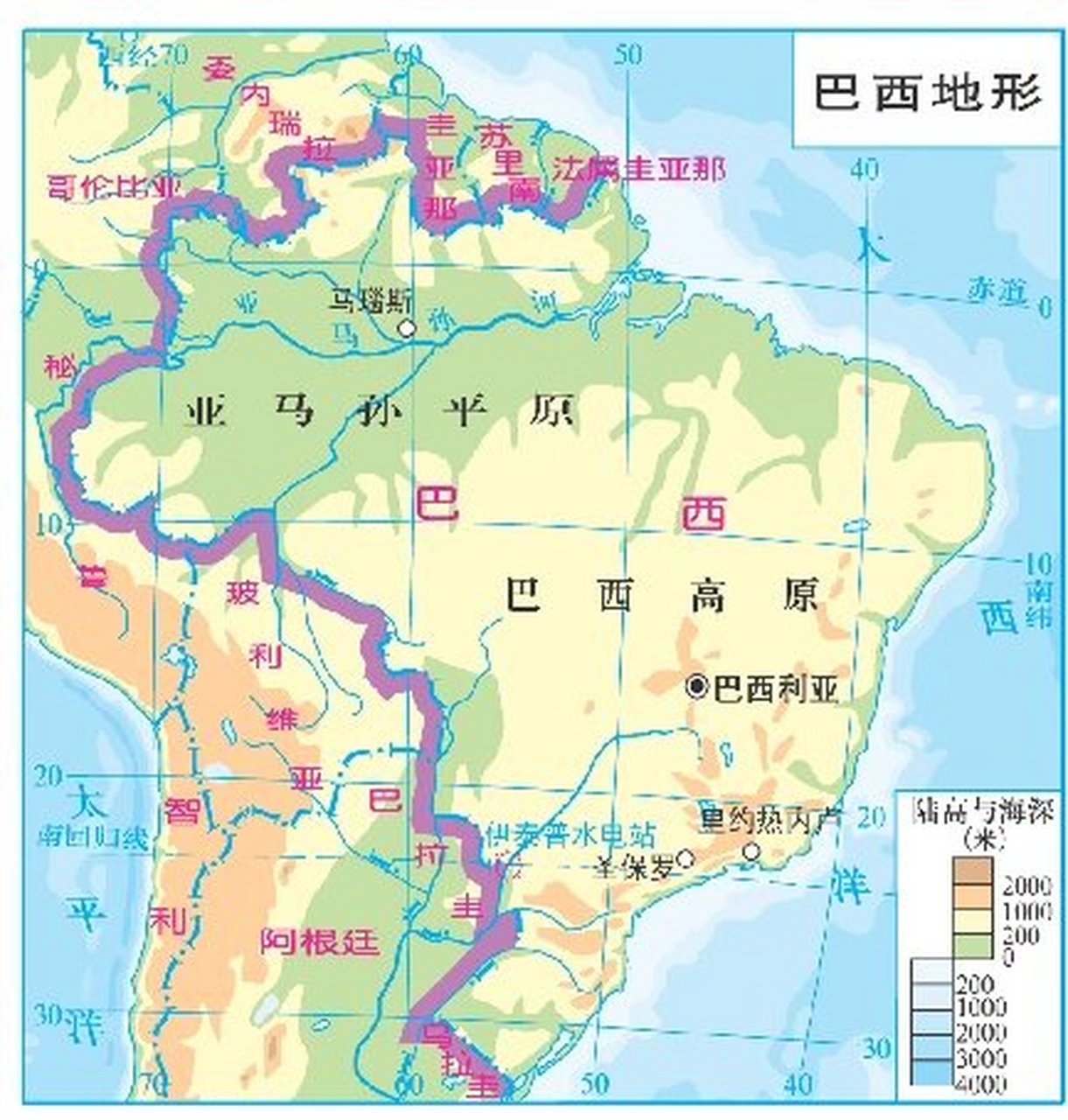 (2)纬度位置:大部分位于南回归线和赤道之间的热带.