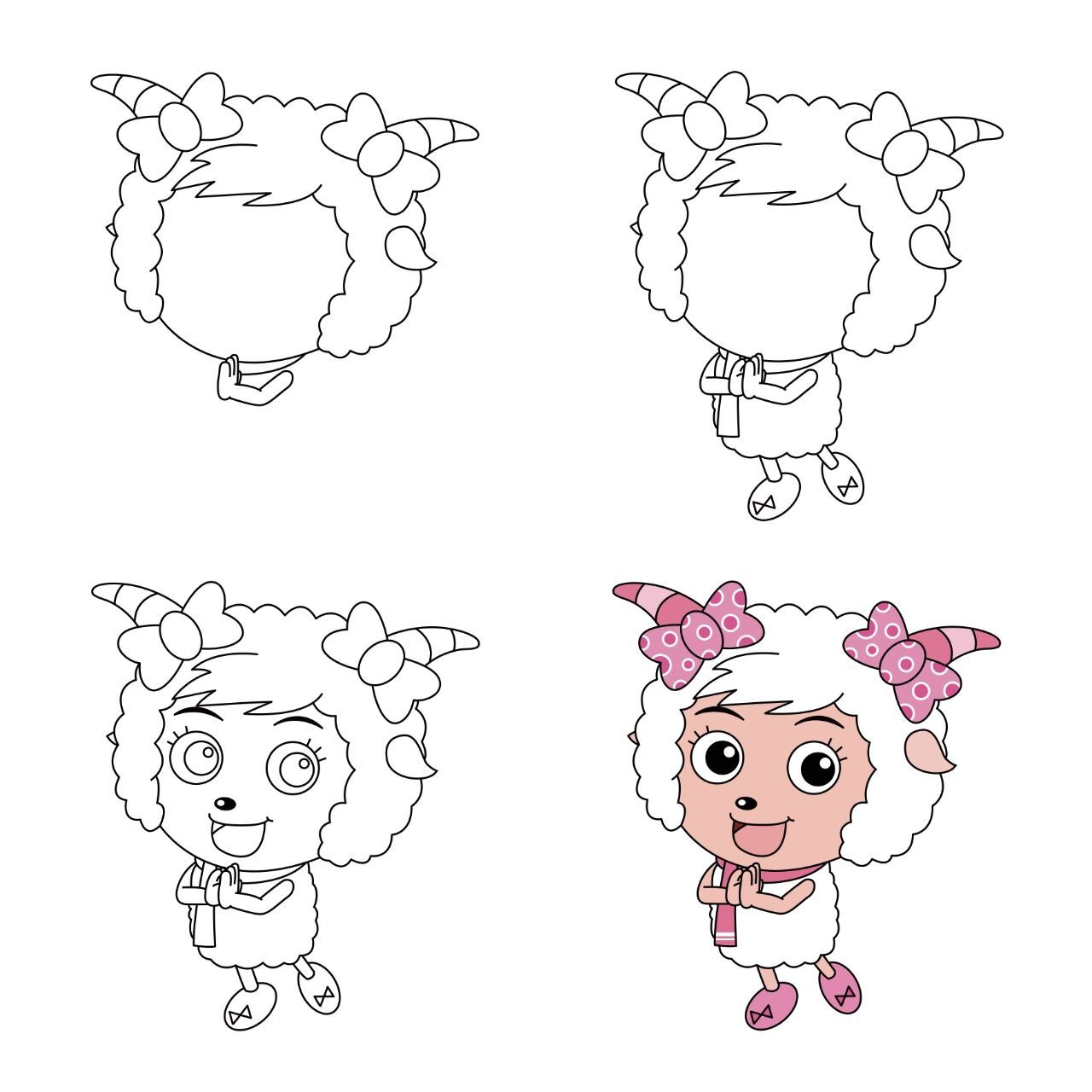 简笔画教程 | 喜羊羊与灰太狼之美羊羊 无敌可爱美丽的美羊羊来喽!