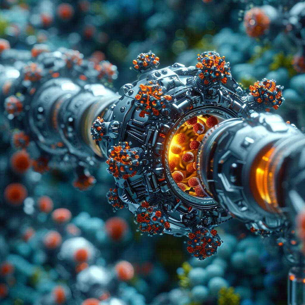 纳米机器人 一个纳米机器人在生物环境中进行细胞修复的三维可视化
