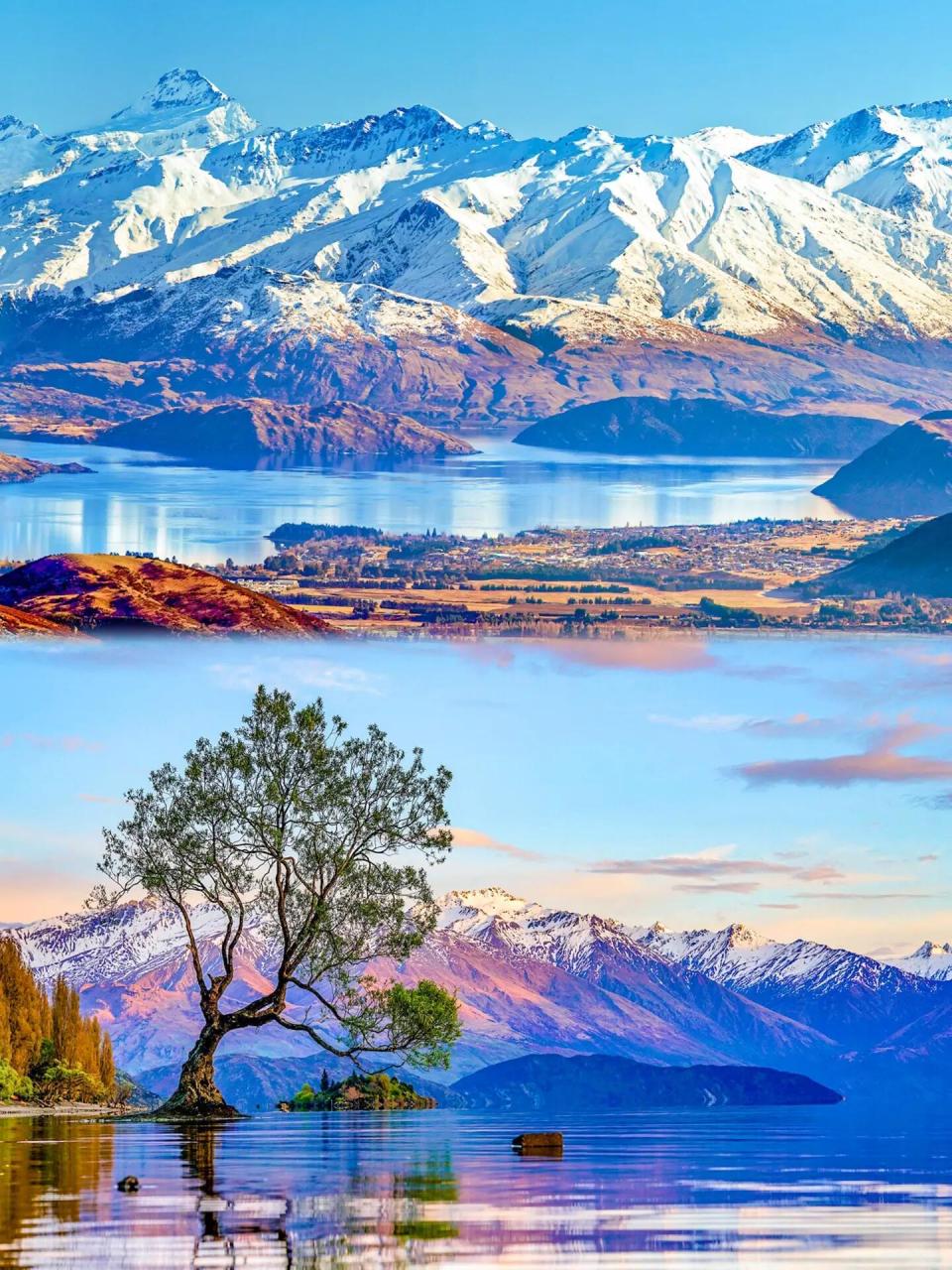 新西兰南岛的皇后镇,周围环绕着风光明媚的山峰7215 91建议旅游