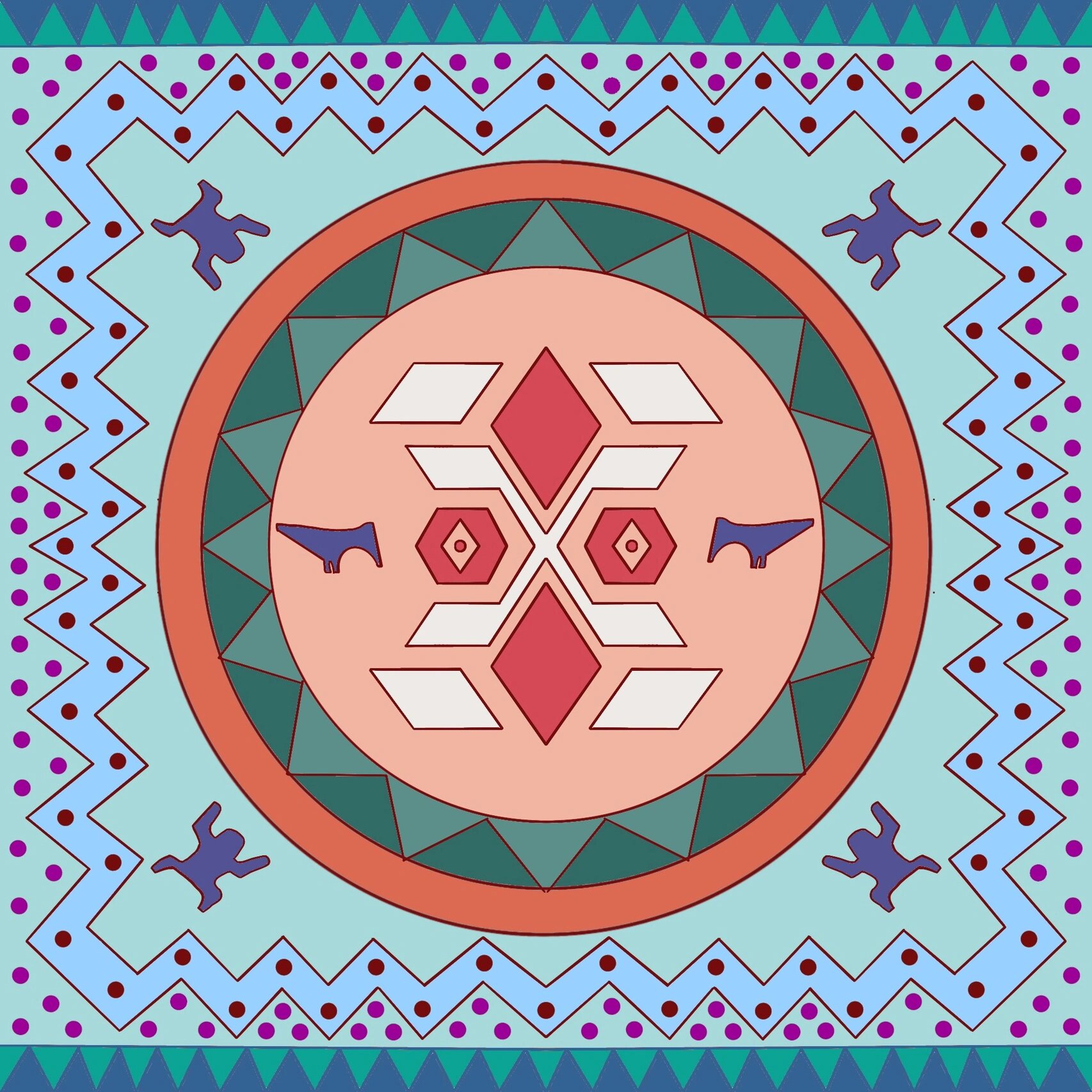 图案产品设计|拉祜族 选取了拉祜族的狗牙纹,太阳纹,蝴蝶纹,青蛙纹