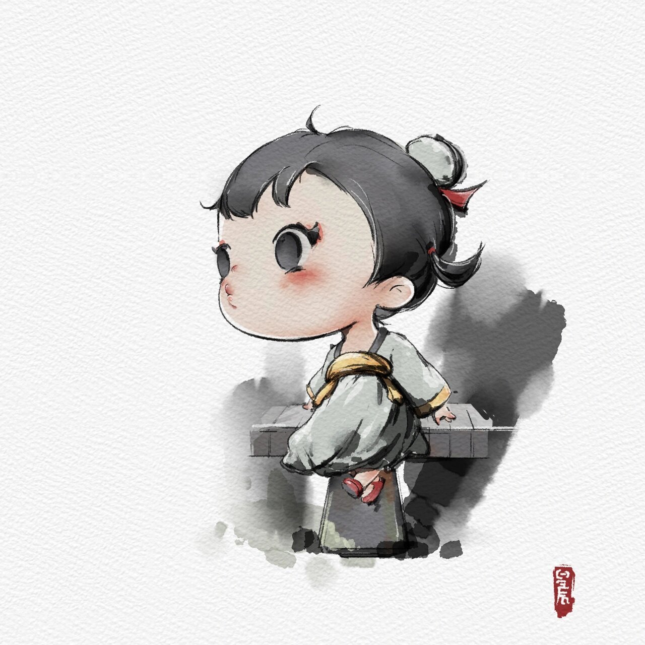 q版水墨古风|趁着假期 完成的系列套图 #插画# #每日一涂# #汉服