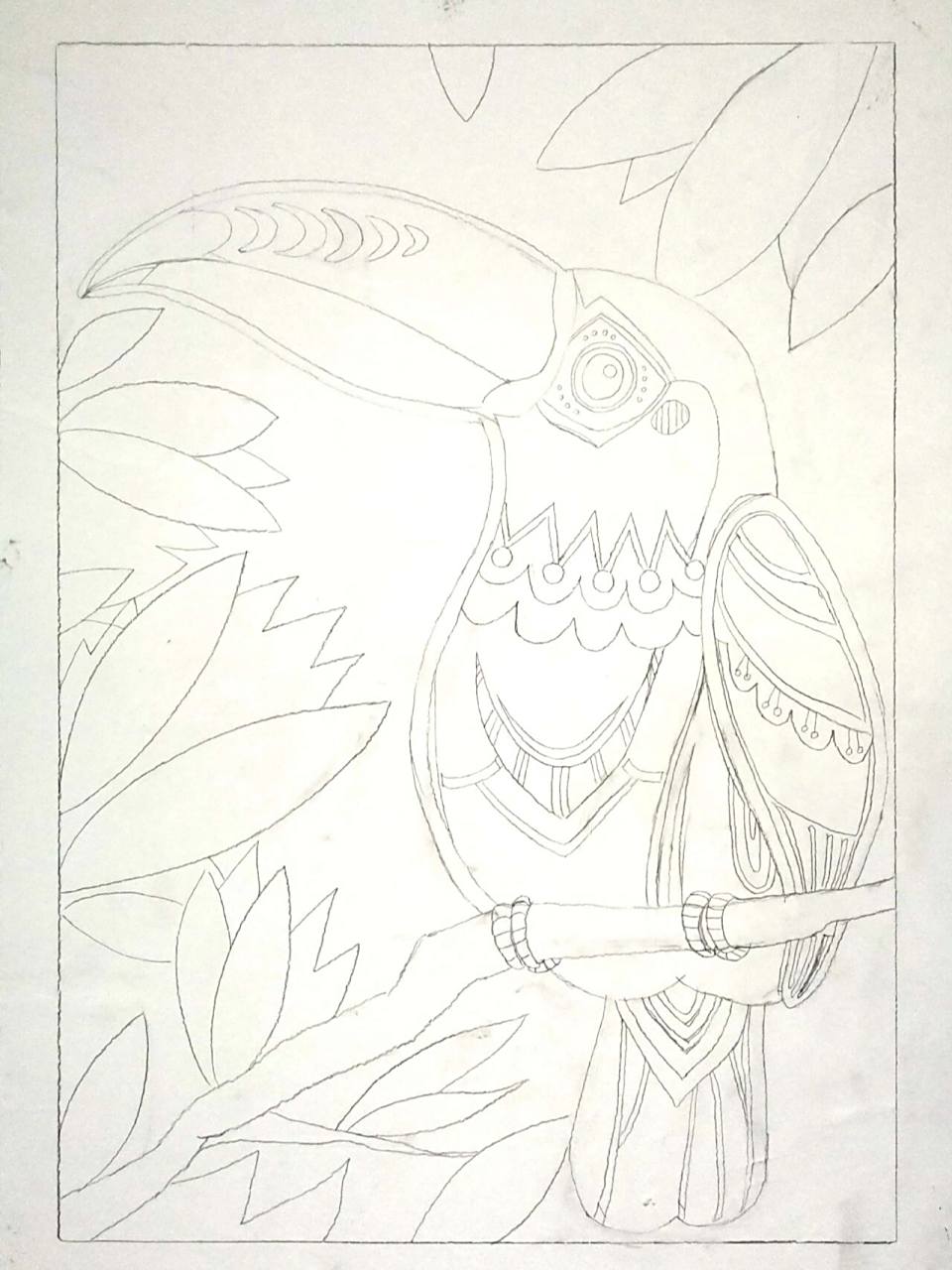 黑白装饰画/大嘴鸟 大嘴鸟,巨嘴鸟,都是它～ 在勾线时发现线稿有不好