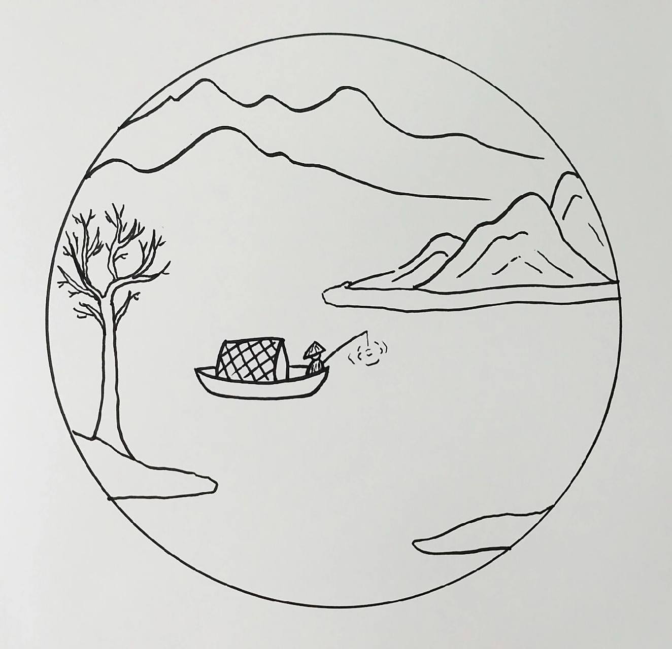 《江雪》诗配画 孤舟蓑笠翁,独钓寒江雪.