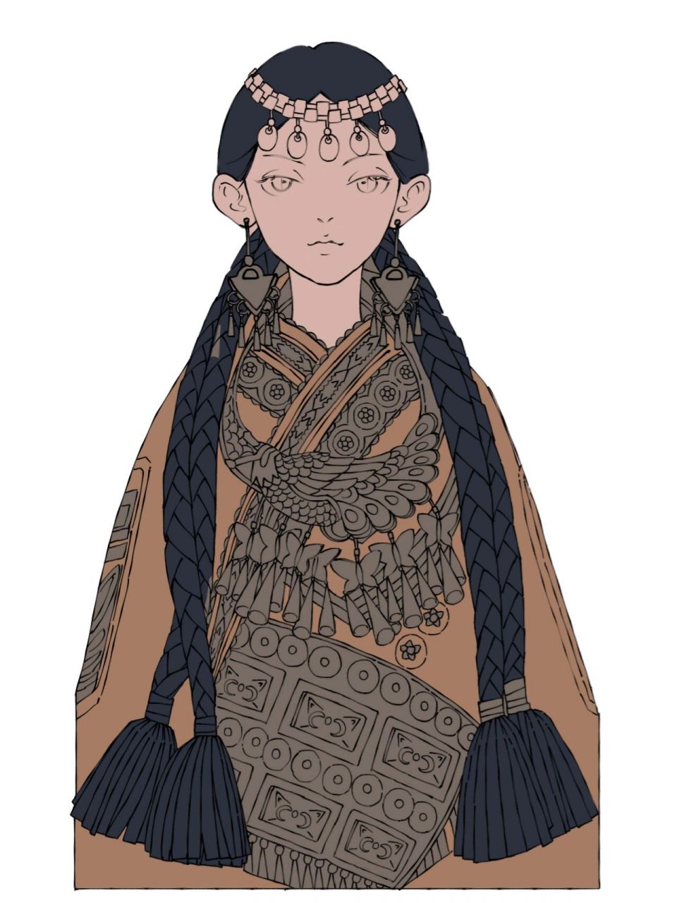 (民族风情插画)苗族女孩 好喜欢苗族的服饰哦!忍不住摸一张半身的!
