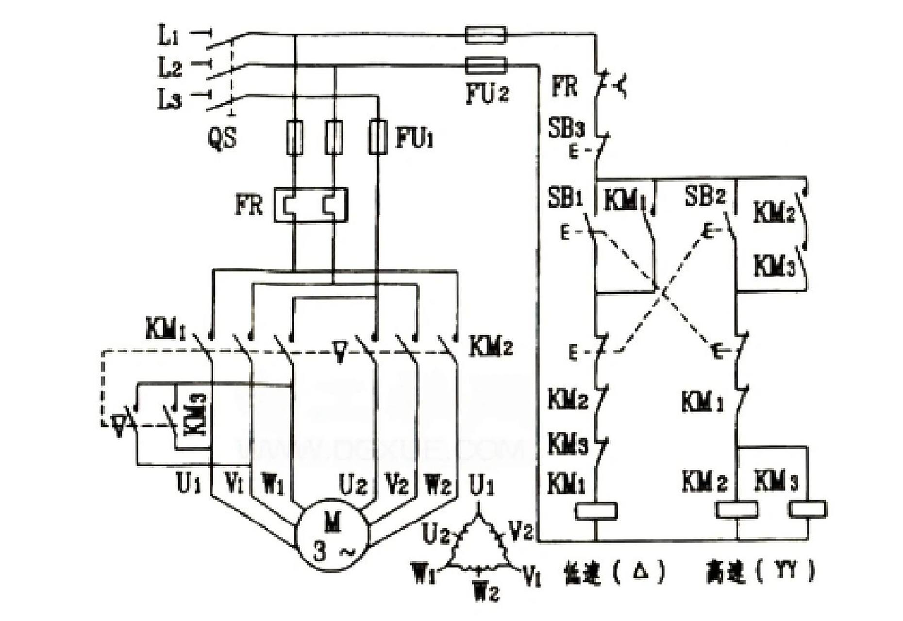 三相鼠笼式电动机变极调速控制电路图解 异步电动机的调速方法有变极