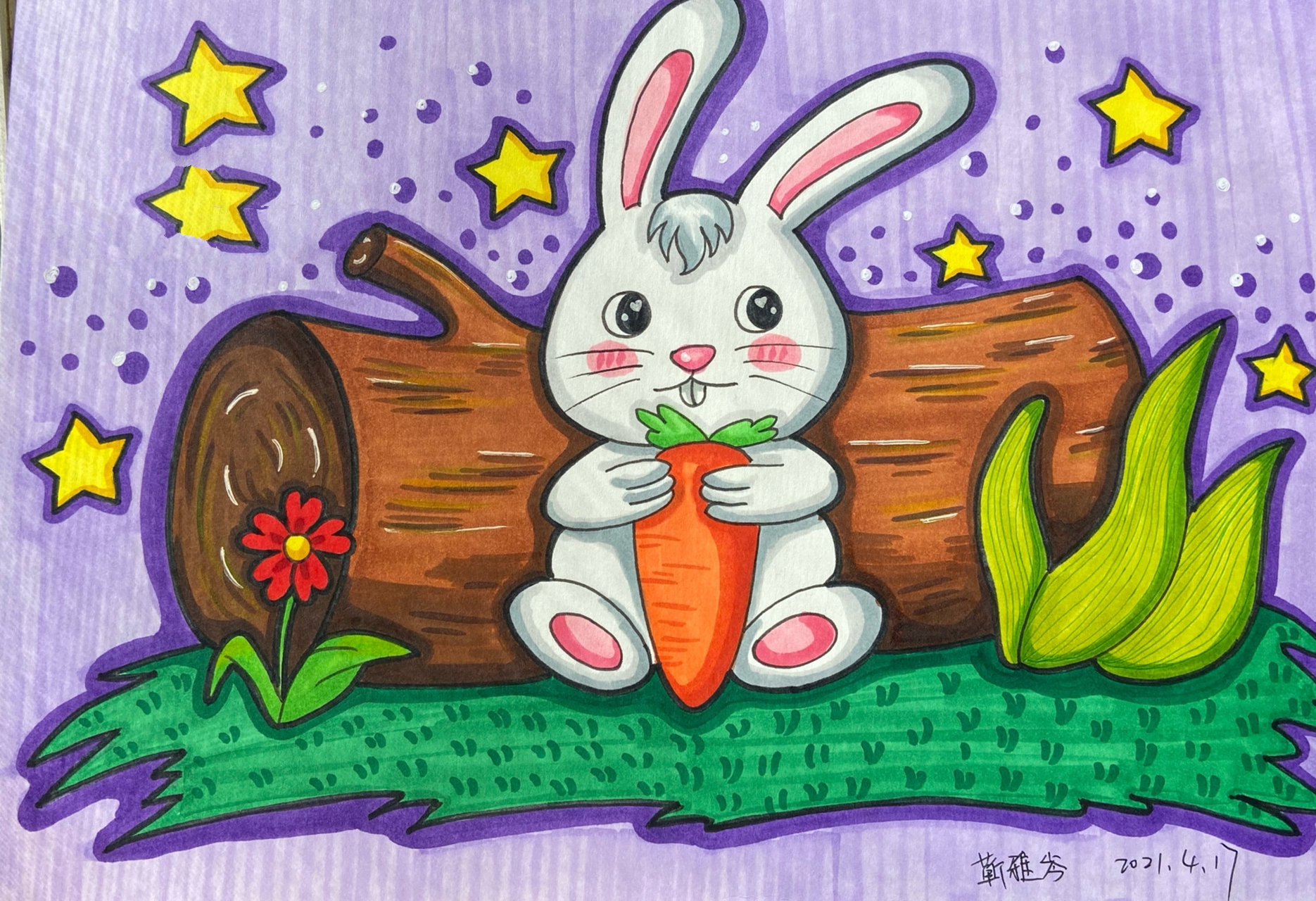 小白兔92 马克笔儿童画卡通画简笔画小白兔 小白兔小兔子91小白兔