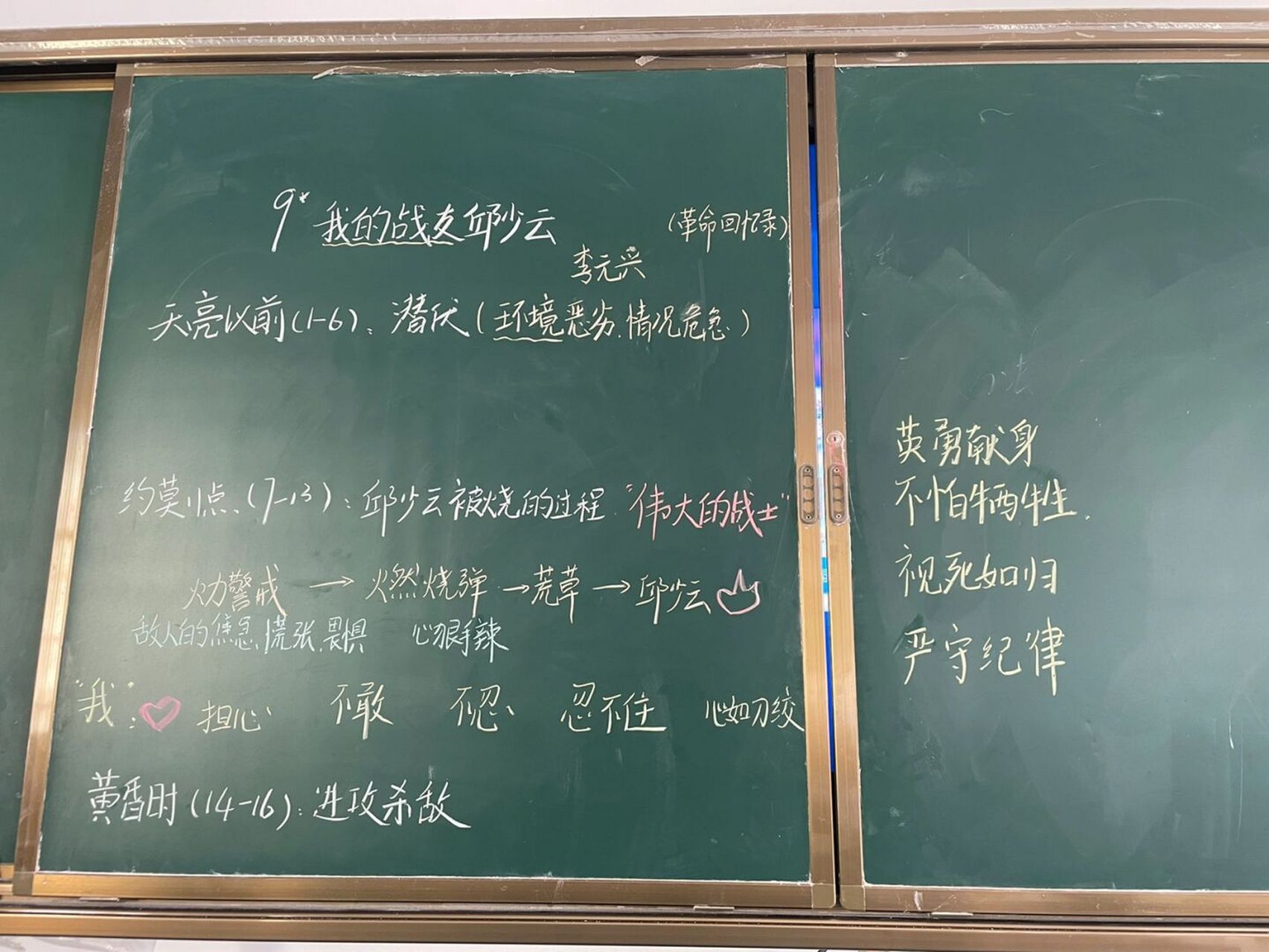 六上语文《我的战友邱少云》板书 #板书设计# #板书# #六年级语文