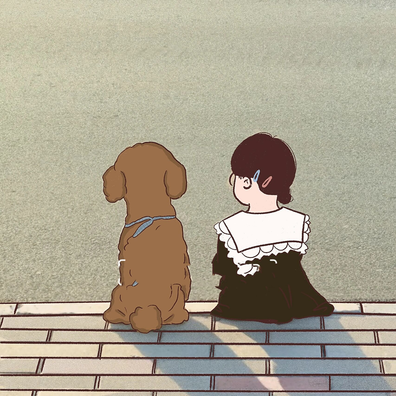 插画头像,狗狗和可爱女孩背影头像 日更 岁月静好也不过如此了