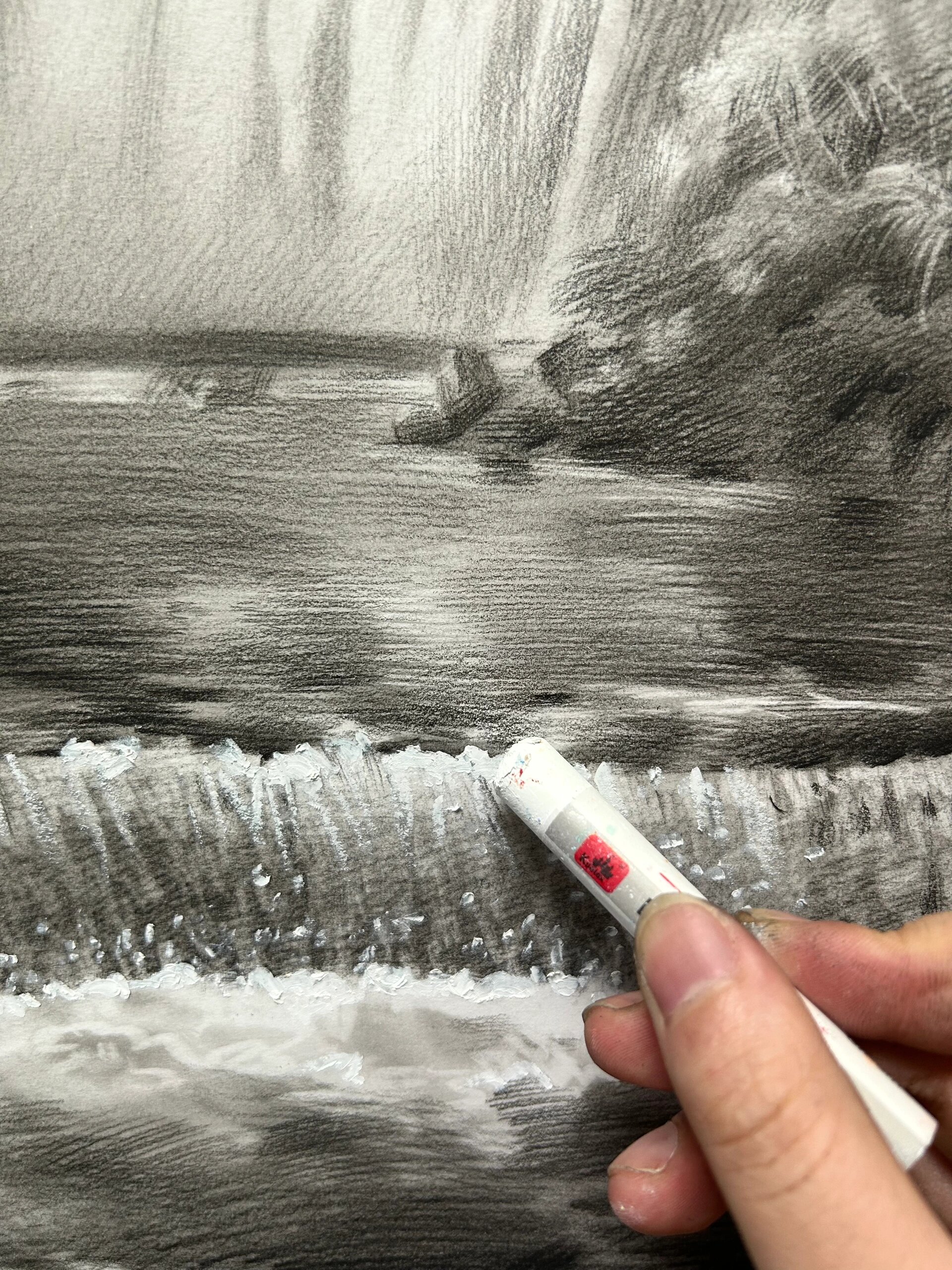 素描风景 黄果树瀑布 附过程