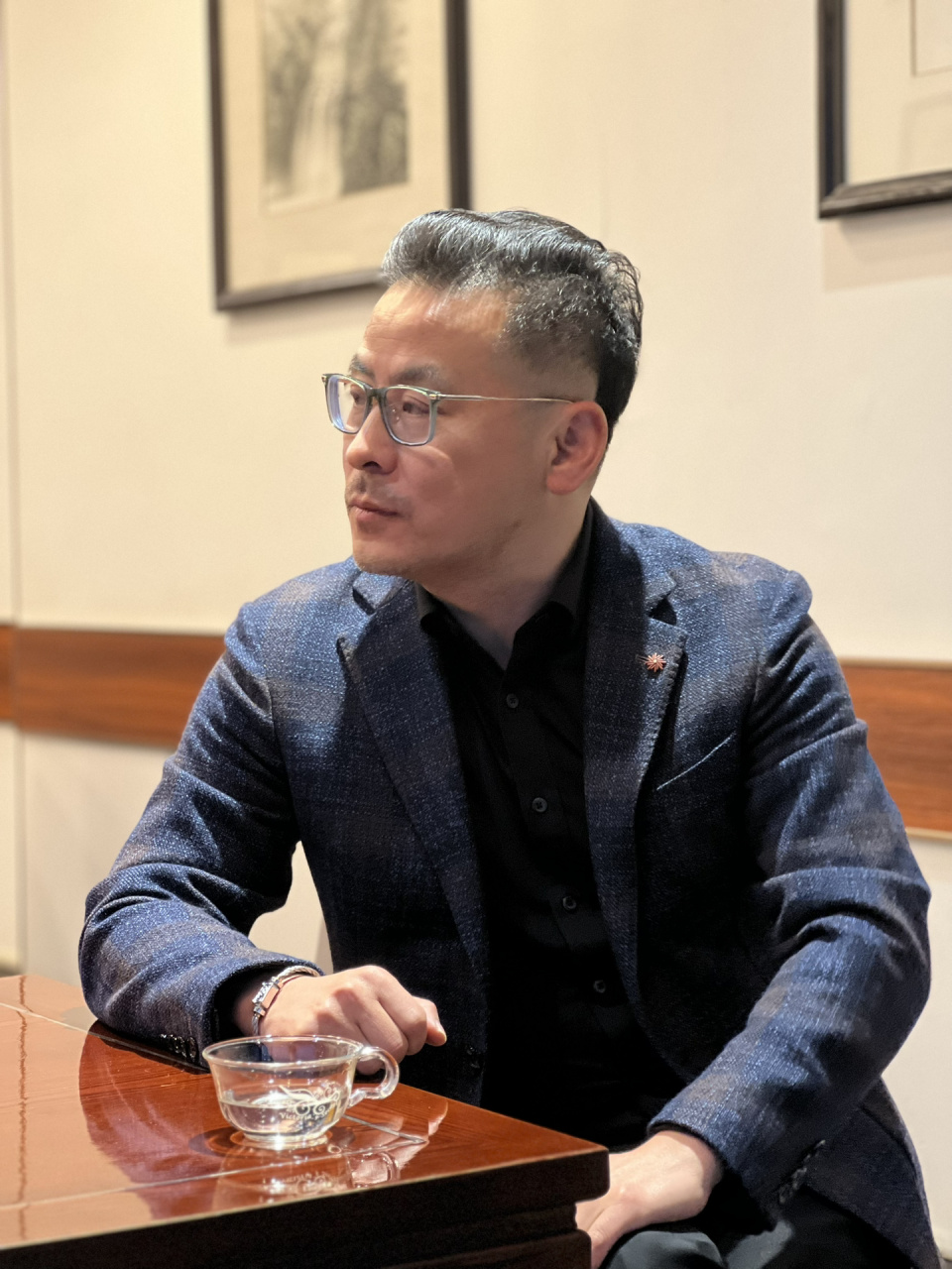 帅气老男人ootd 穿搭蓝色格子西装lauren拉夫劳伦黑色西裤