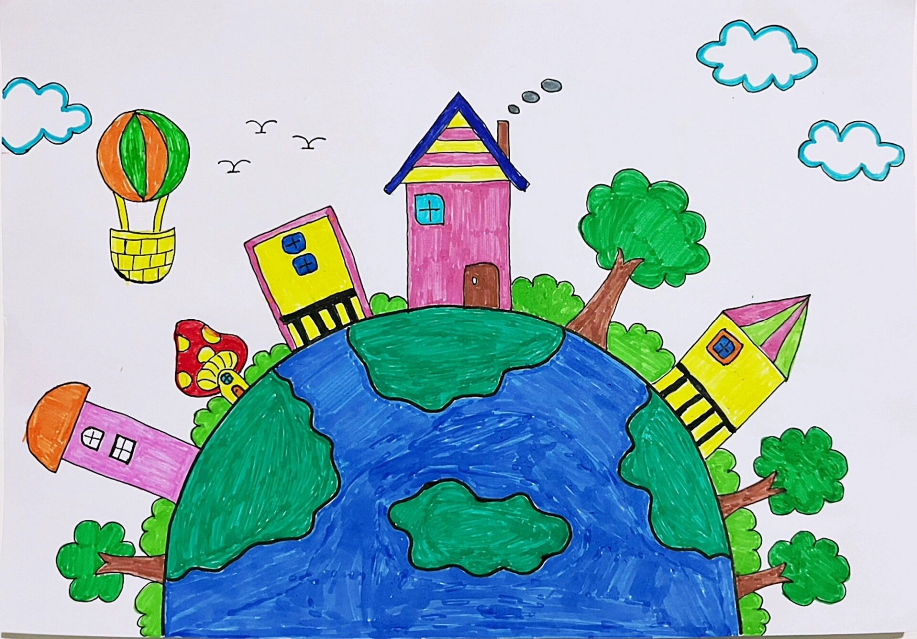 保护地球,敬畏生命～主题画 适合小学生的主题画,一起动手吧,亲子活动