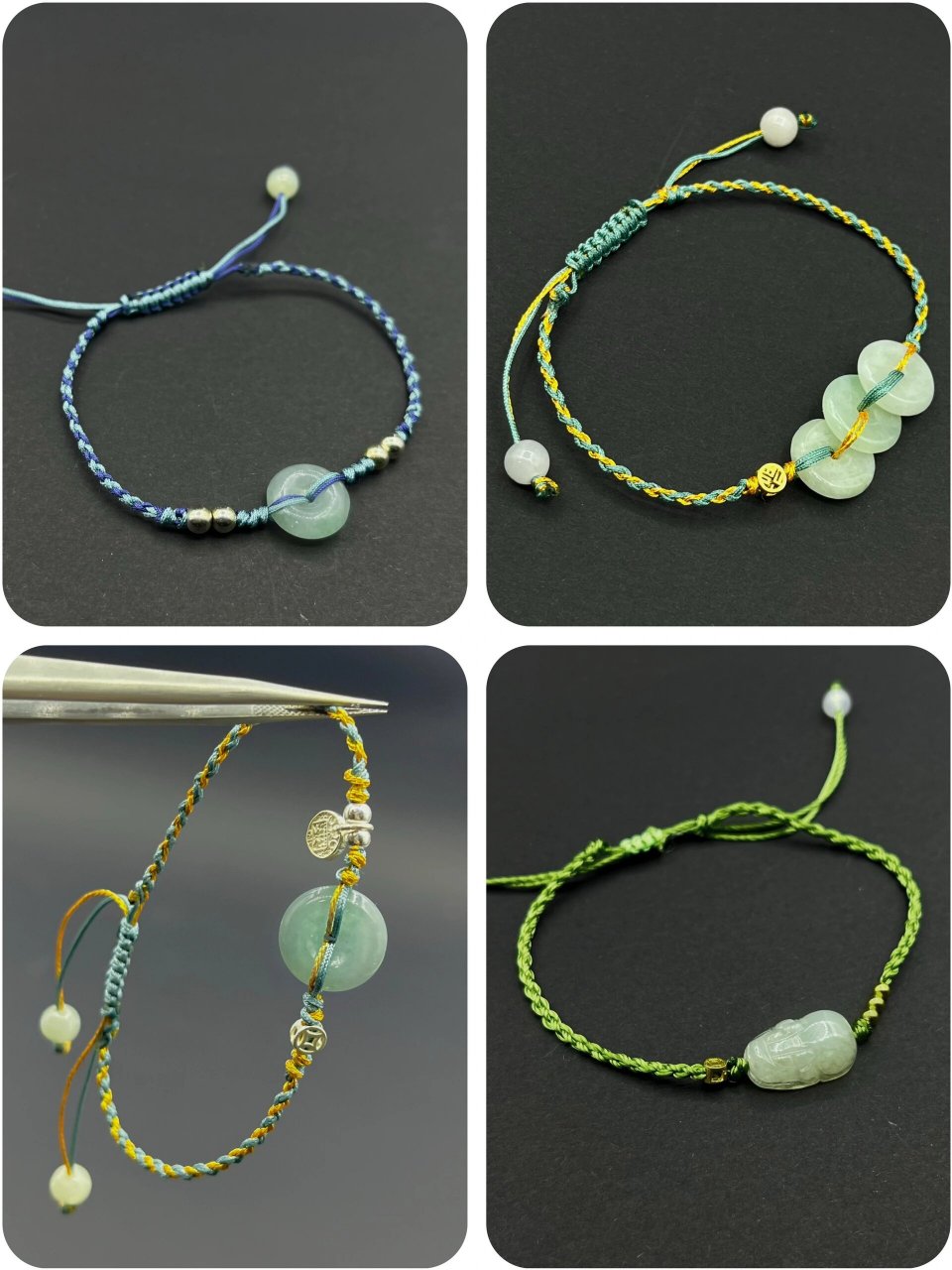 一手迷你翡翠平安扣,逼我学会了编绳 好多小扣子,本来想找半成品绳